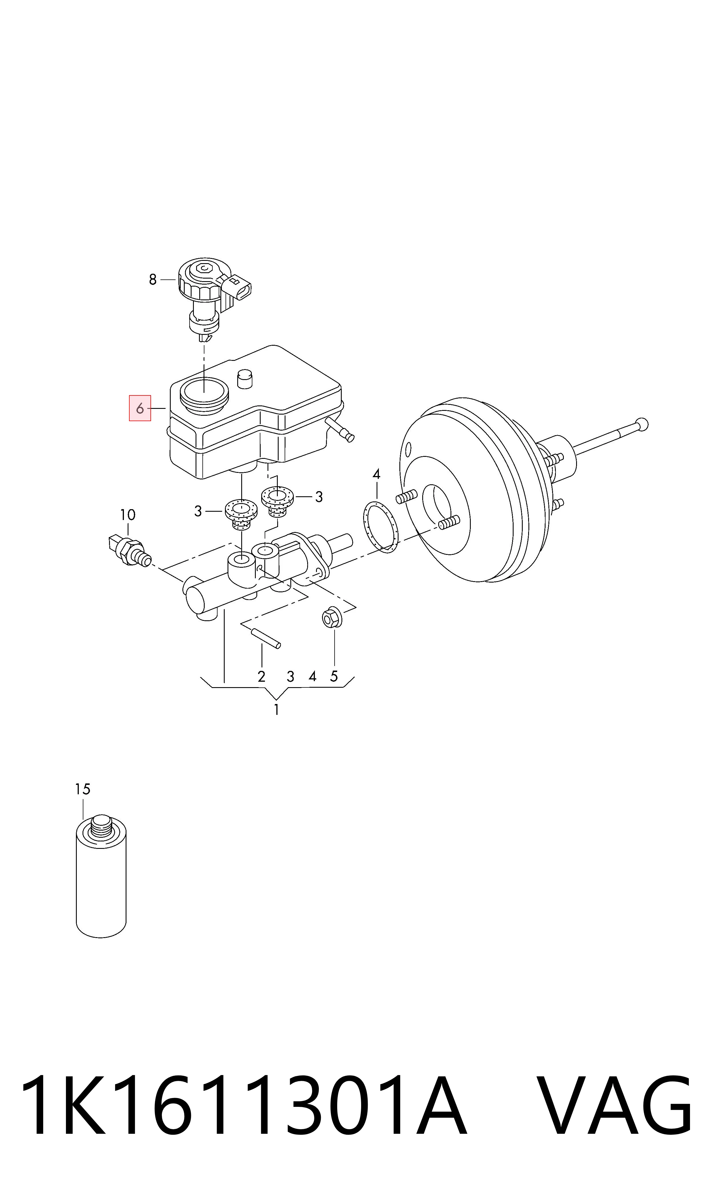 Tanque de cilindro mestre do freio (de fluido de freio) para Volkswagen Jetta V 1K2