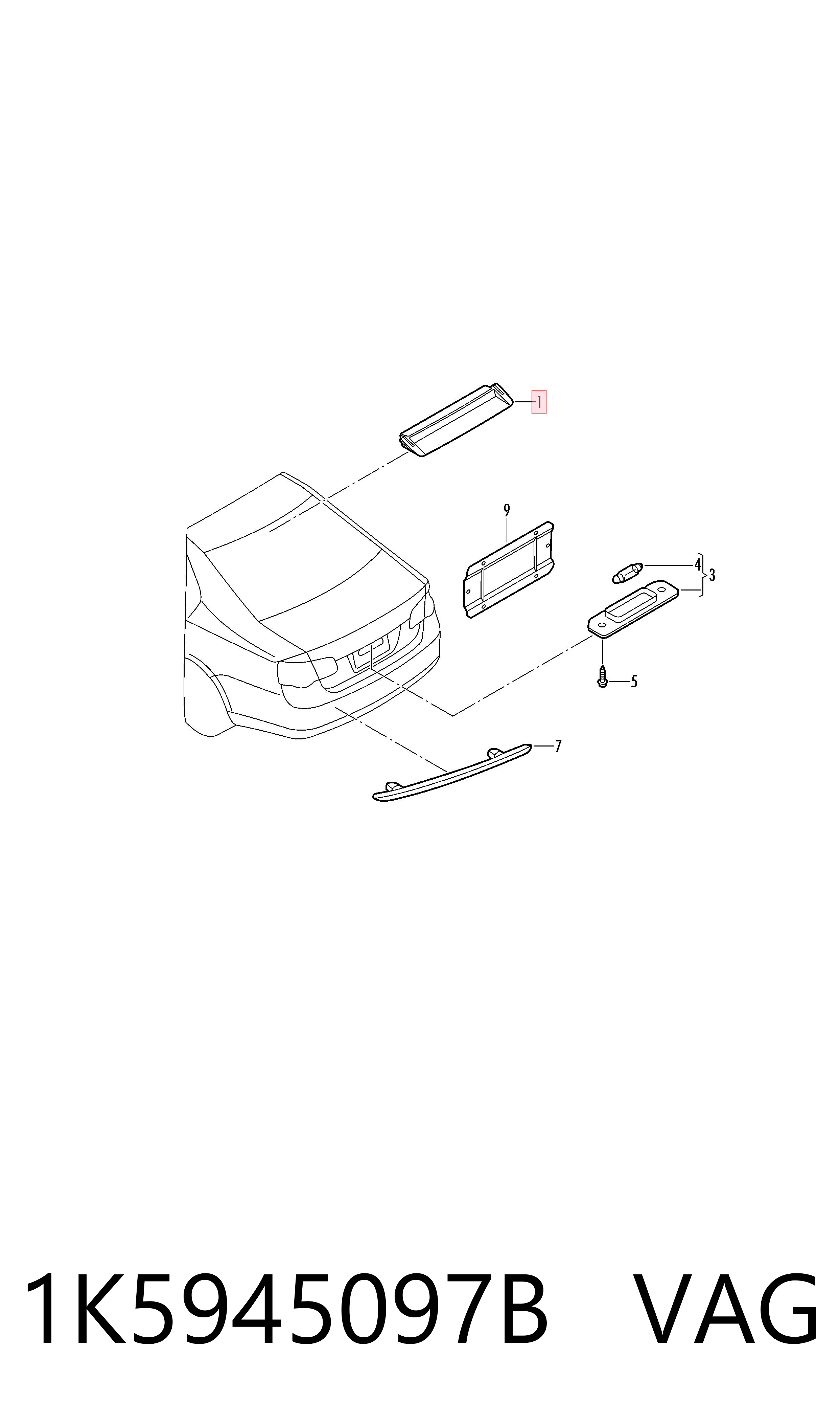 Sinal de parada traseiro adicional Volkswagen Jetta V 1K2