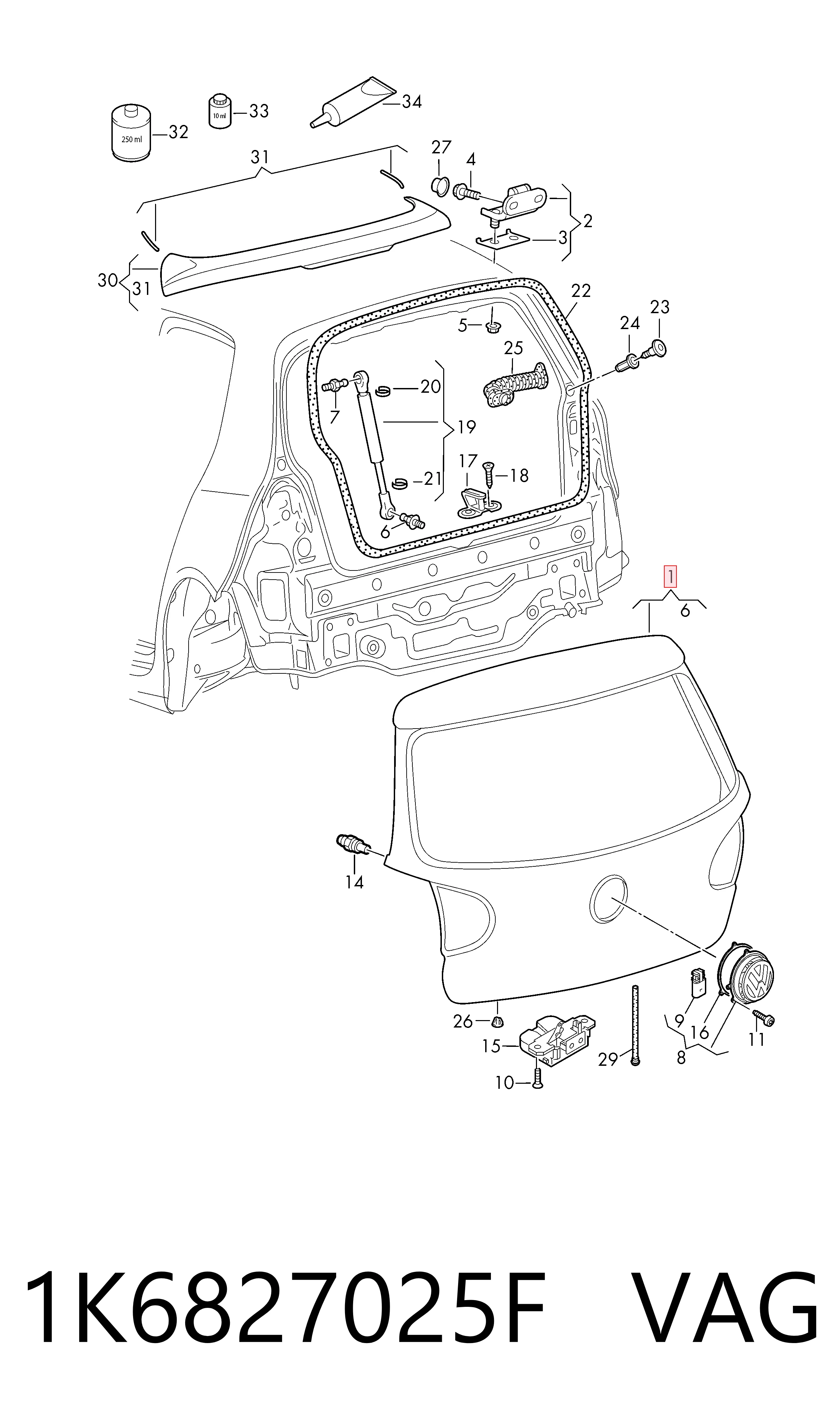 Porta traseira (3ª/5ª porta-malas (tampa de alcapão) para Volkswagen Golf V 1K1