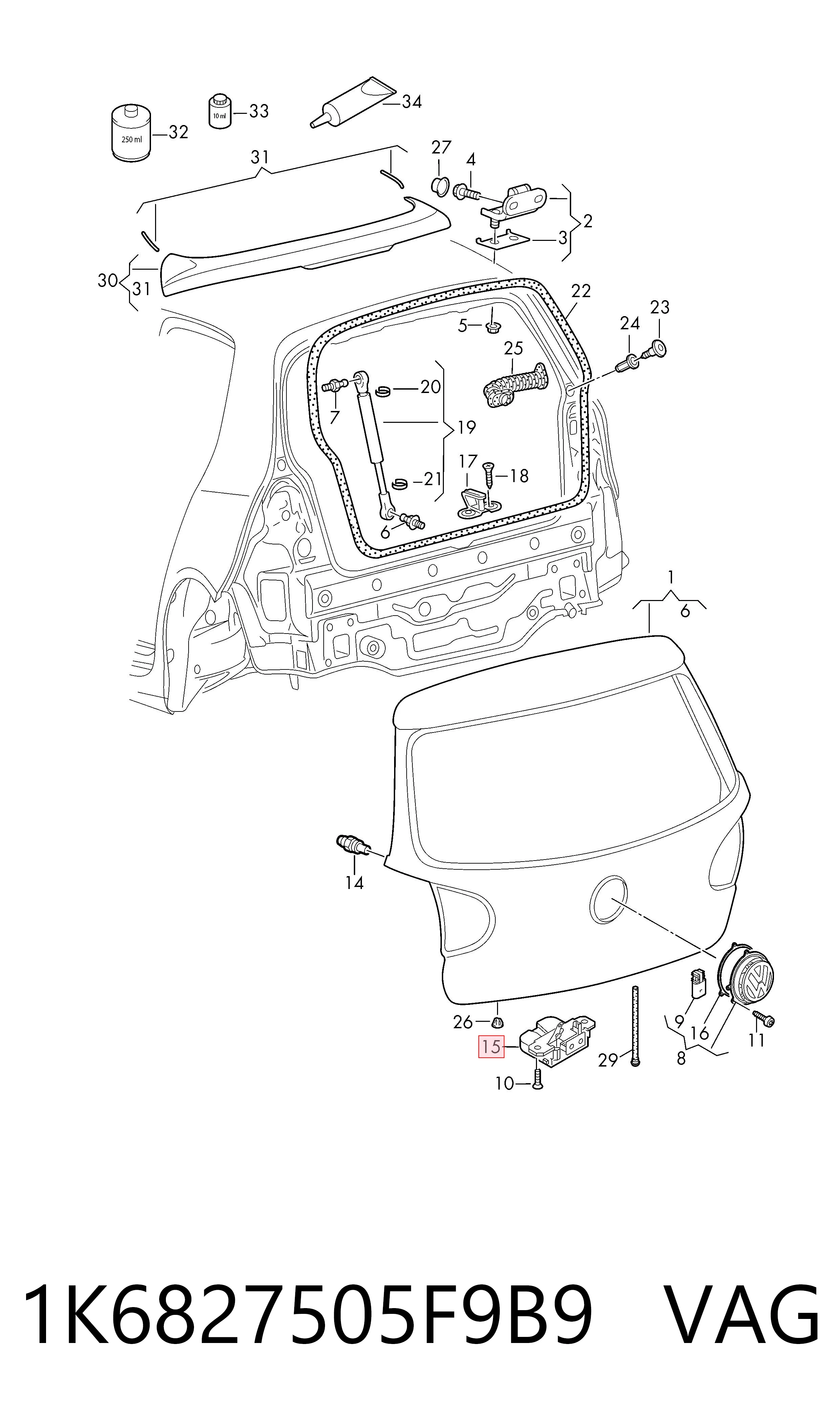 Fecho de tampa de porta-malas (de 3ª/5ª porta traseira) VAG 1K6827505F9B9 preço, a partir de 45,97 USD