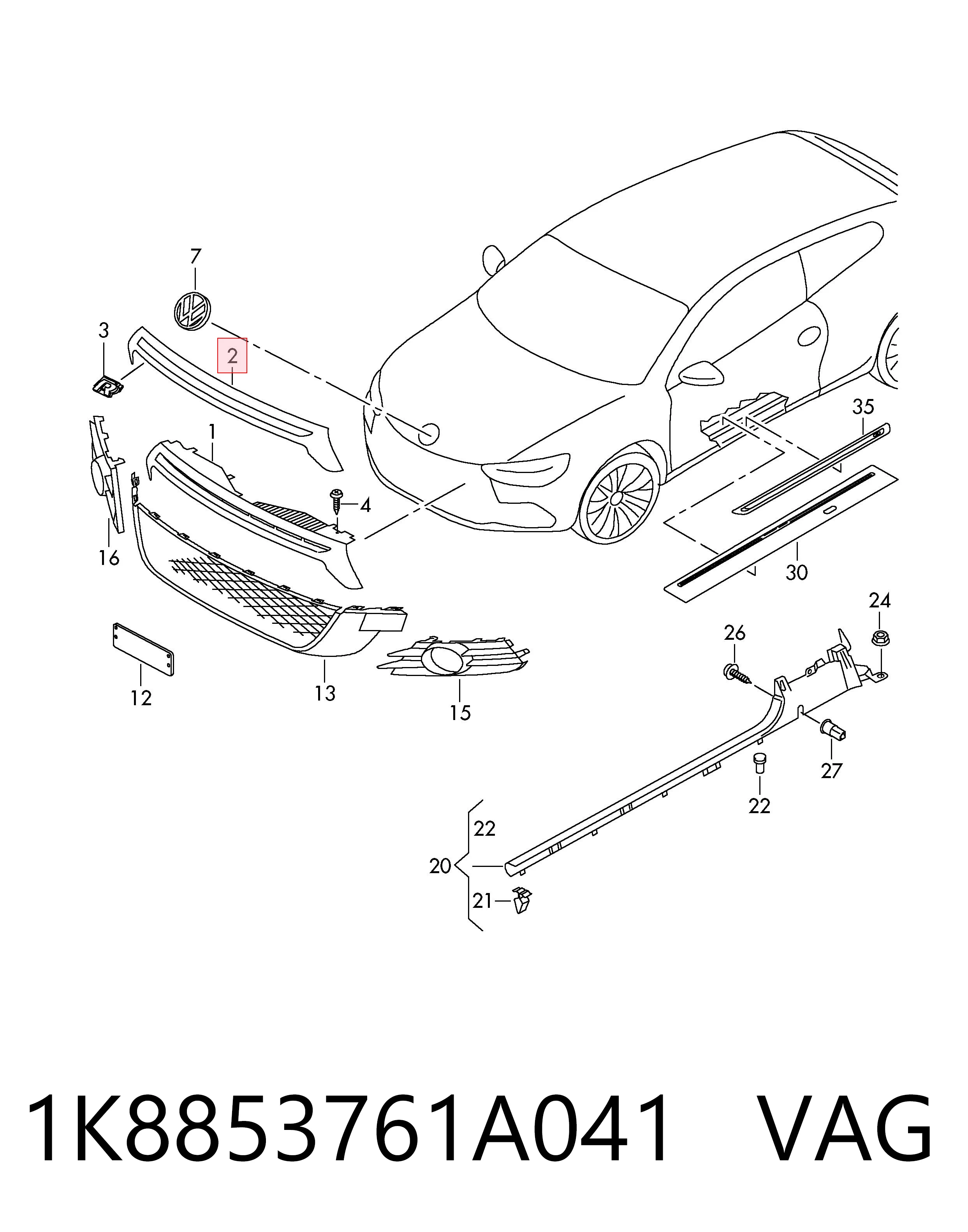 Moldura de grelha do radiador VAG 1K8853761A041 preço, a partir de 87,52 USD