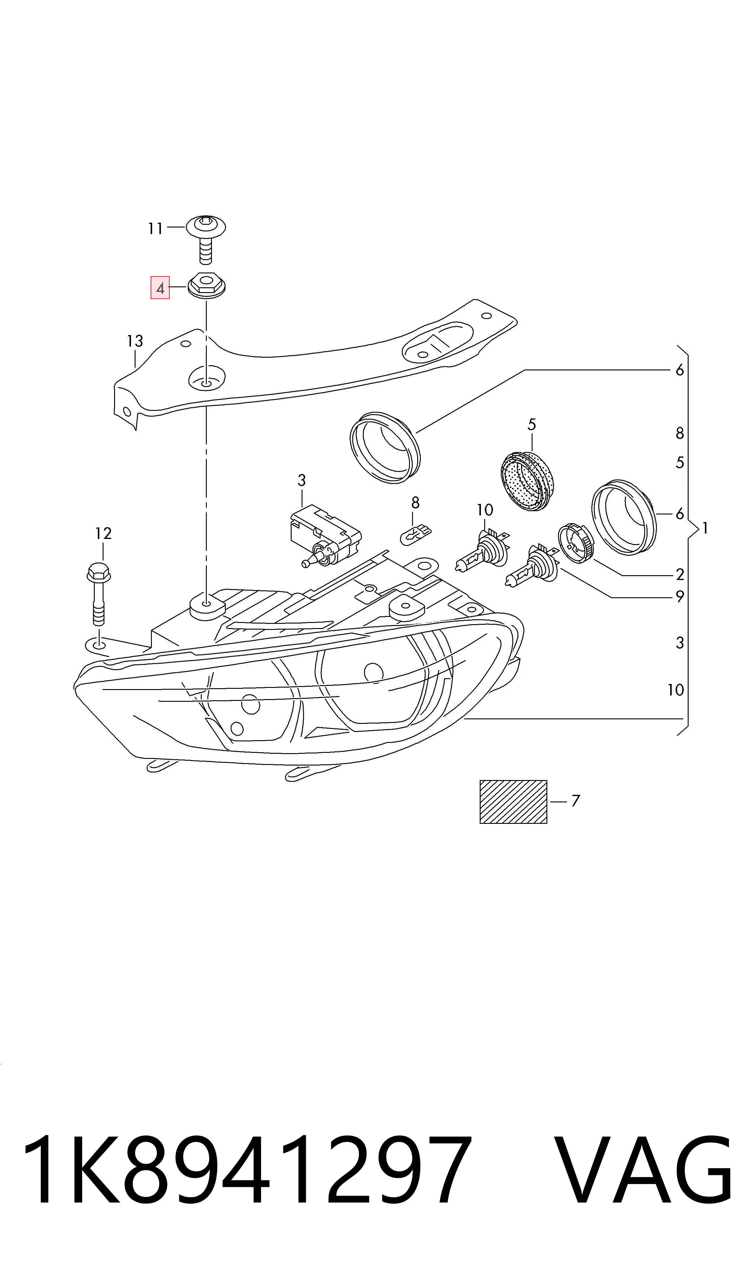 1K8941297 VAG Consola (adaptador) de fixação das luzes dianteiras