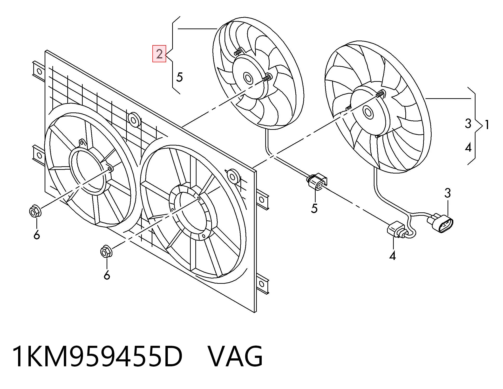 1KM959455D VAG Ventilador elétrico de esfriamento montado (motor + roda de aletas) direito