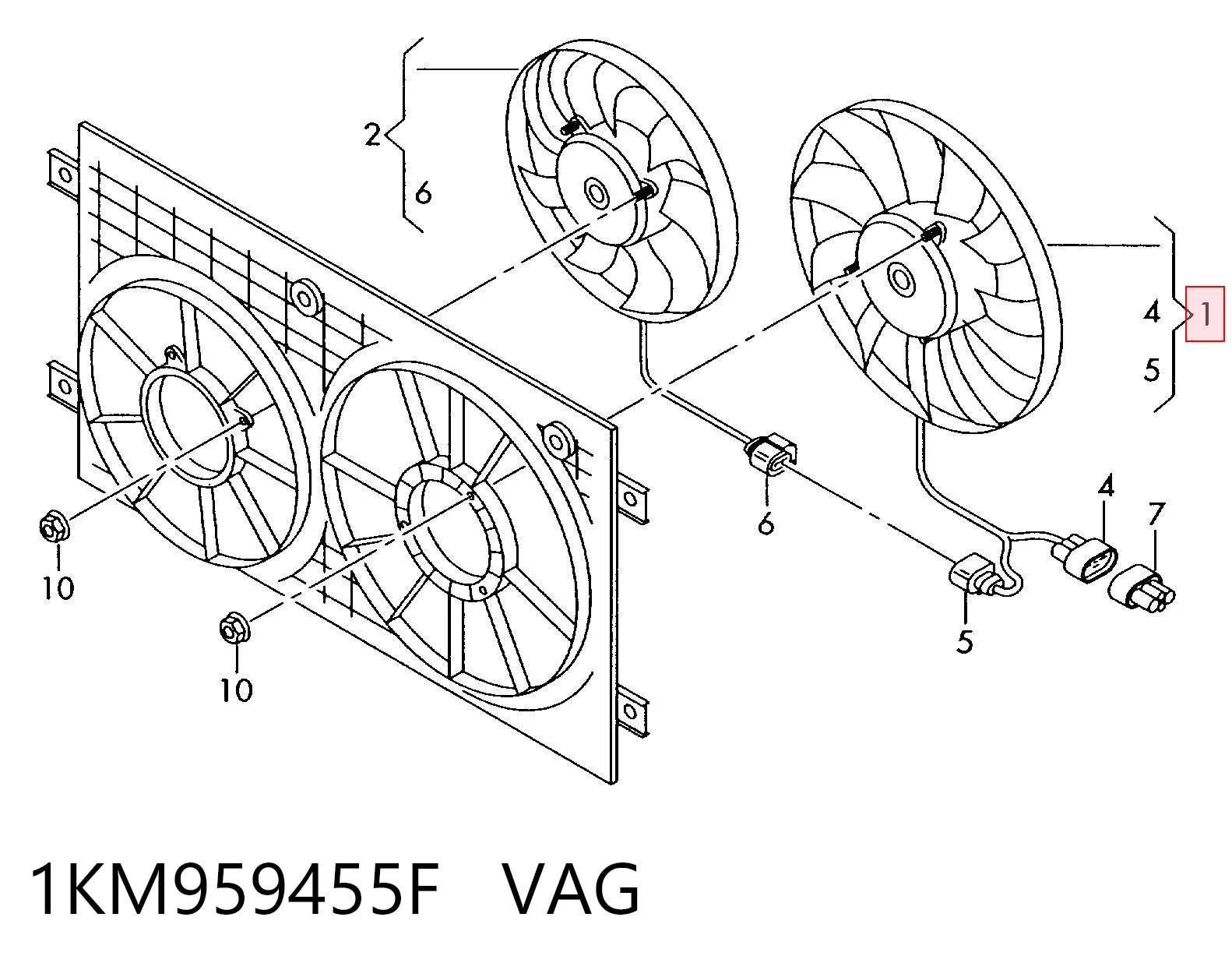 1KM959455F VAG Ventilador elétrico de esfriamento montado (motor + roda de aletas)