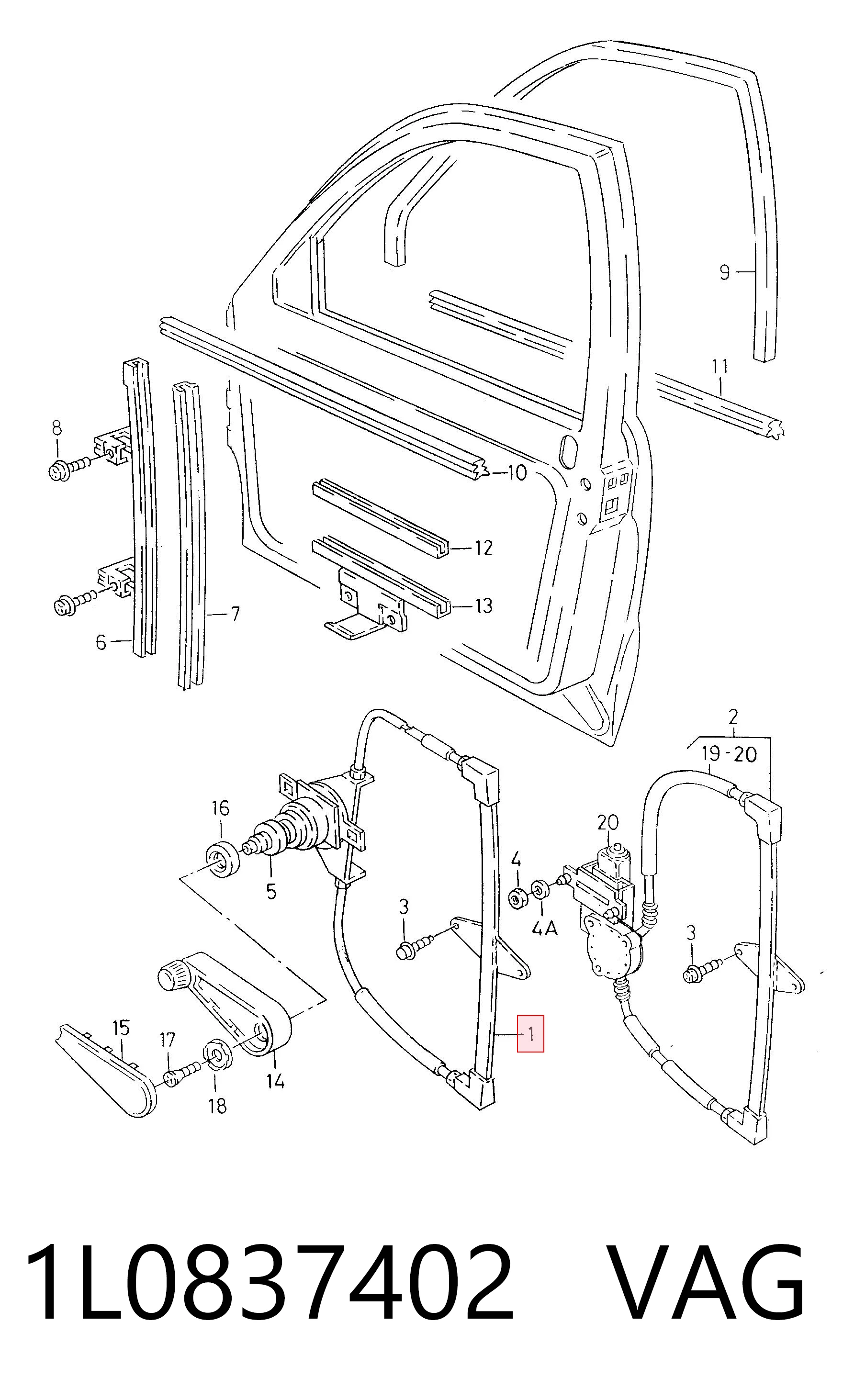 Mecanismo de acionamento de vidro da porta dianteira direita Seat Toledo I 1L ao melhor preço