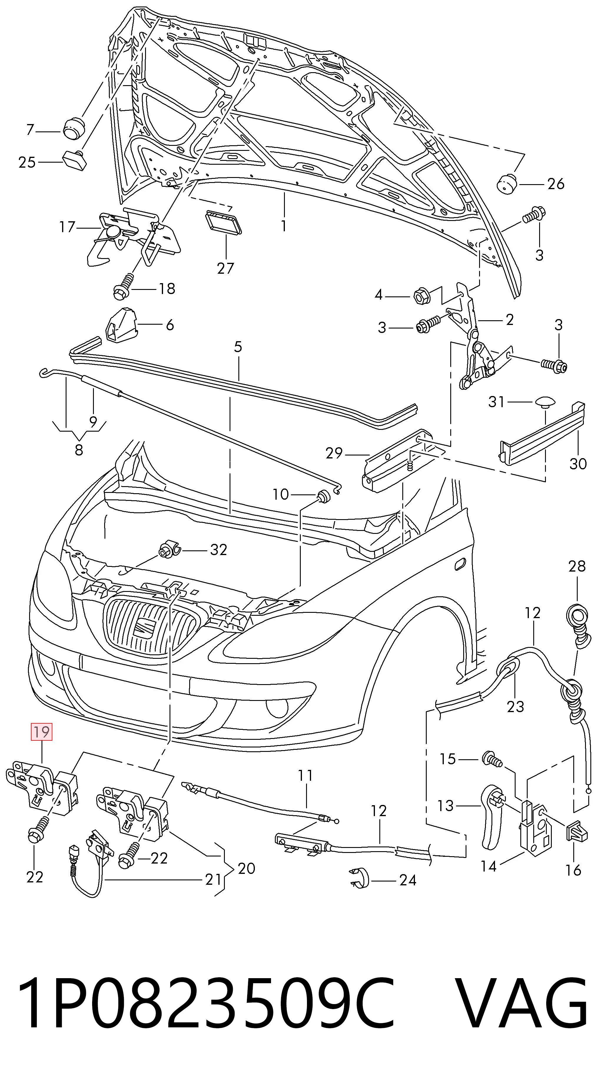 Fecho da capota para Skoda Octavia II A5 1Z3