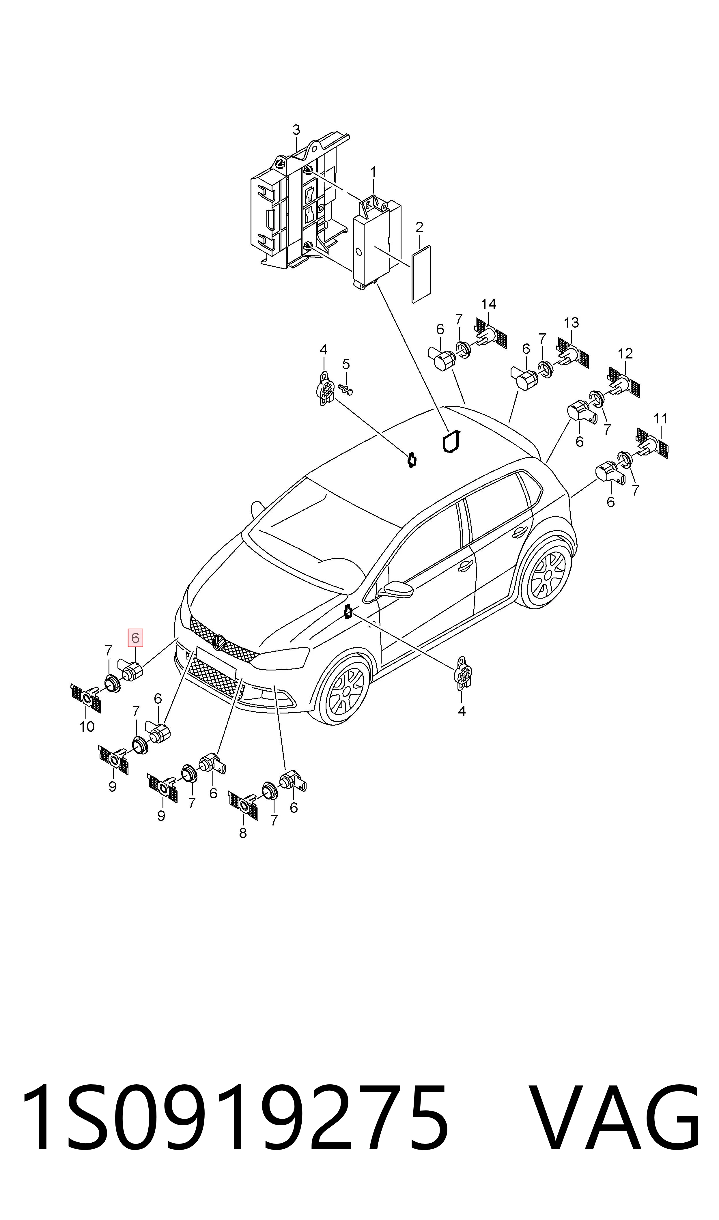 1S0919275 VAG Sensor traseiro de sinalização de estacionamento (sensor de estacionamento)
