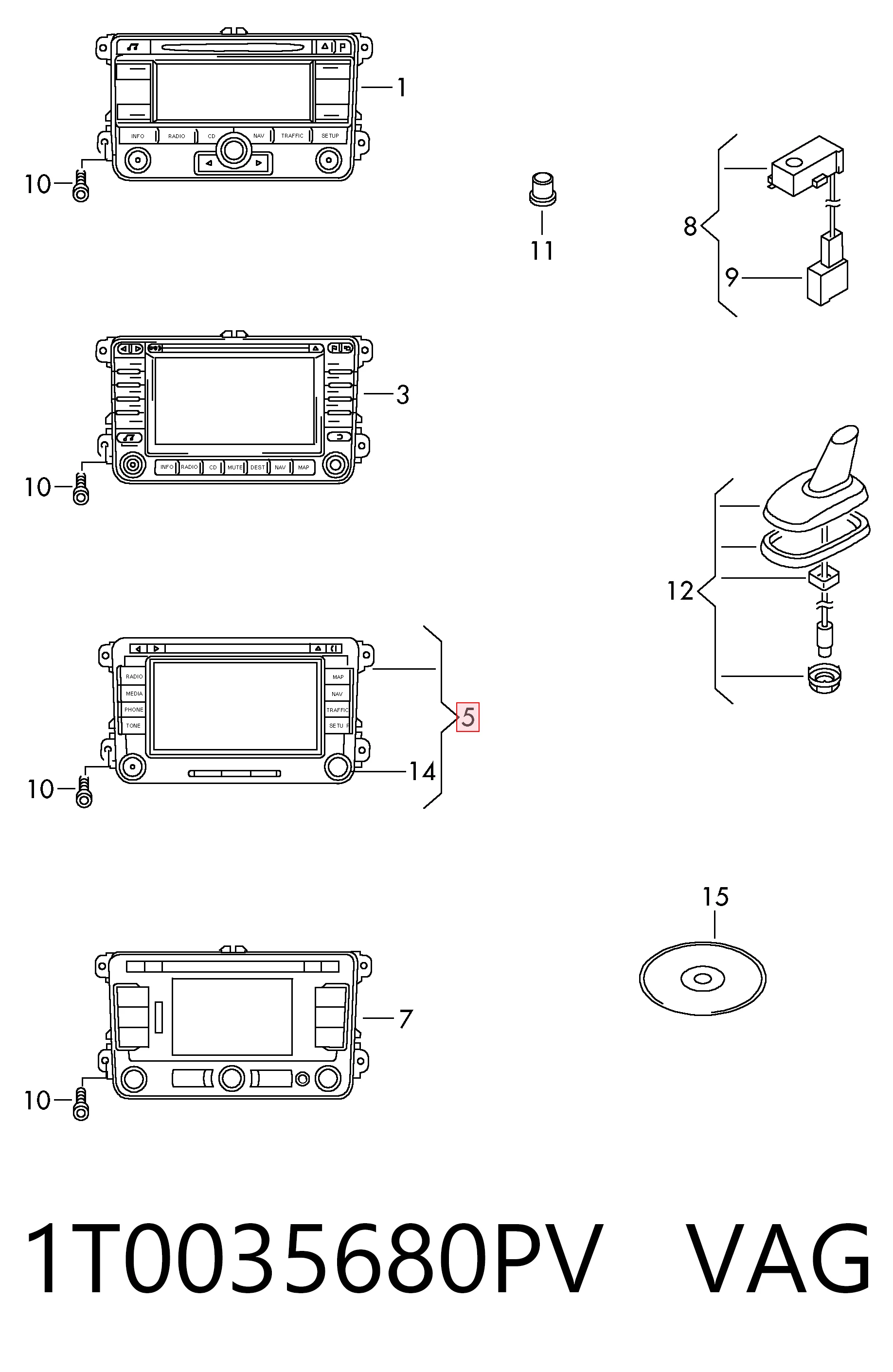 Mostrador multifuncional para Volkswagen Tiguan I 5N1, 5N2