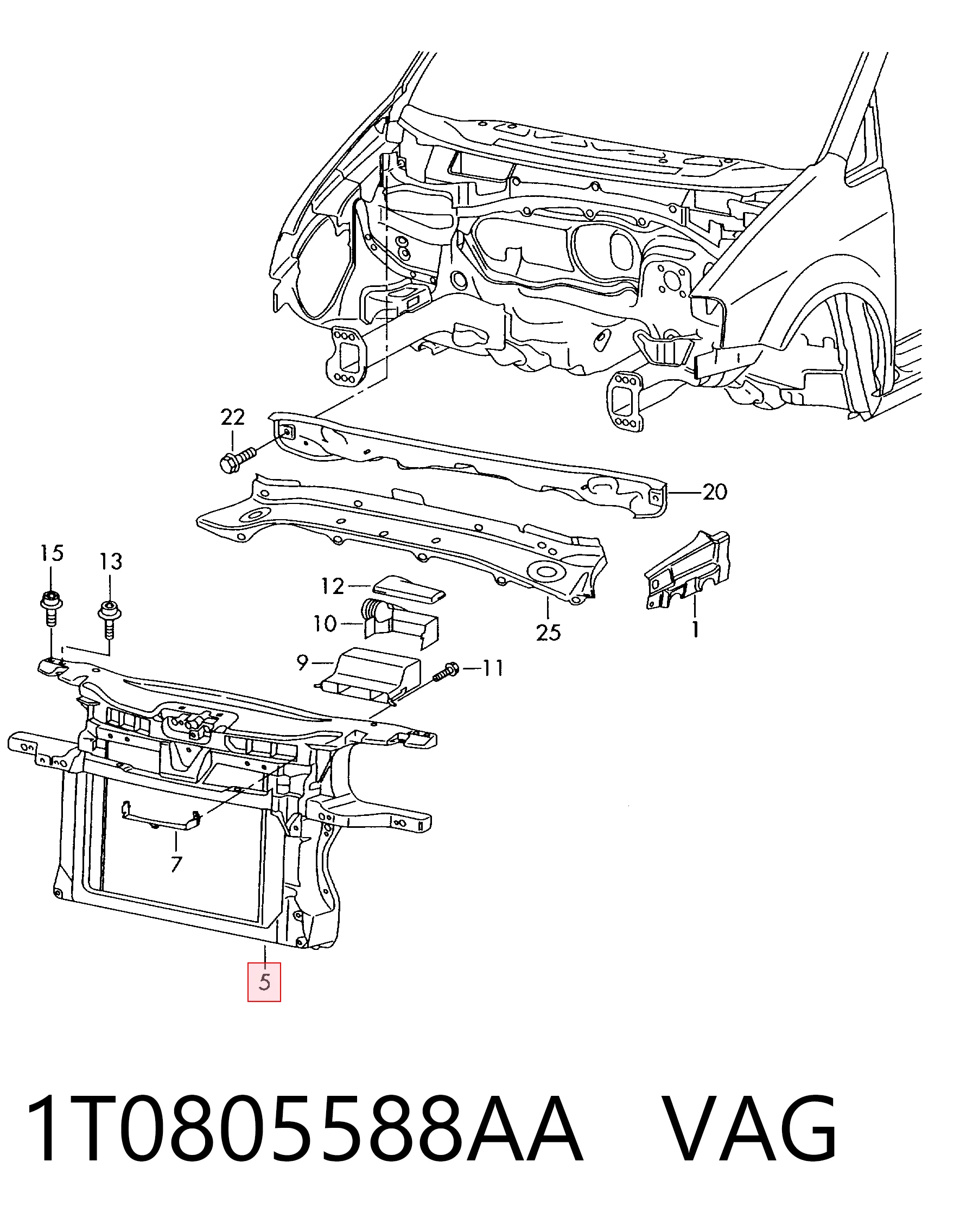 1T0805588AA VAG Suporte do radiador montado (painel de montagem de fixação das luzes)