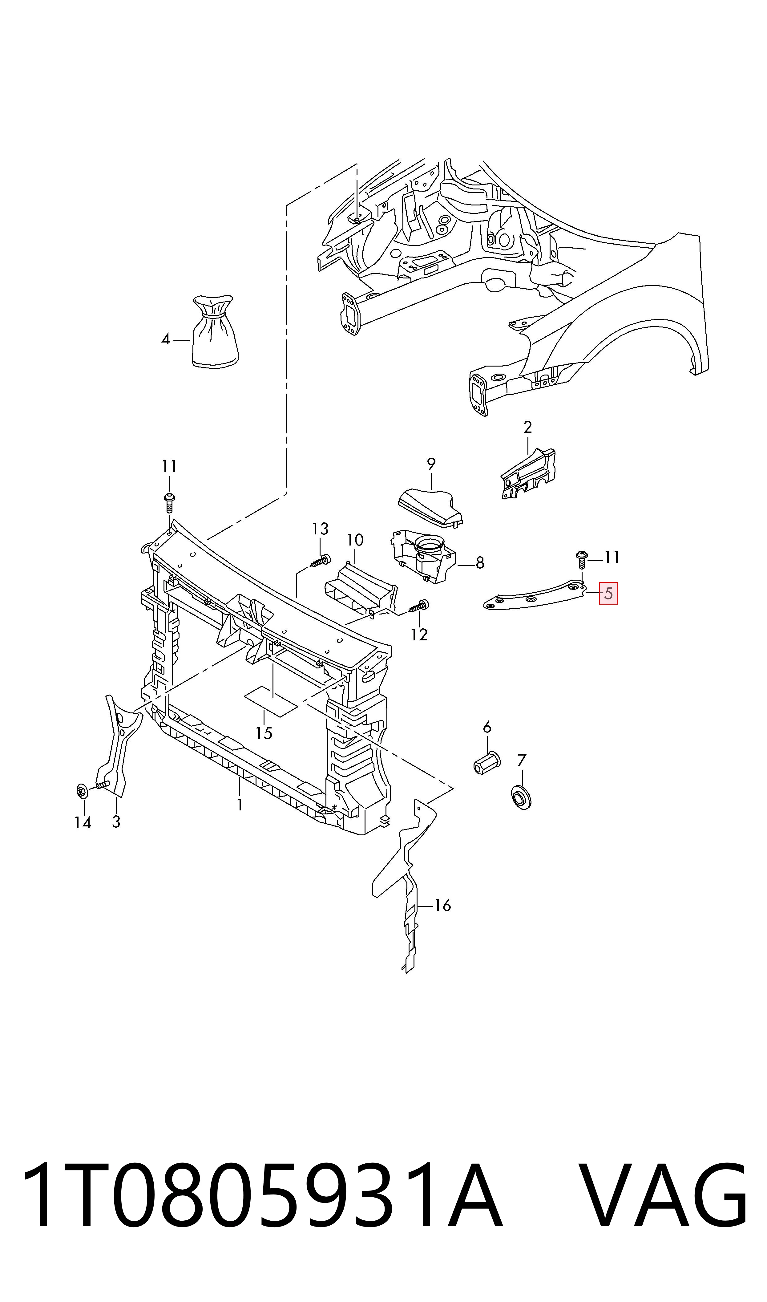 Consola de suporte do radiador superior 1T0805931A VAG