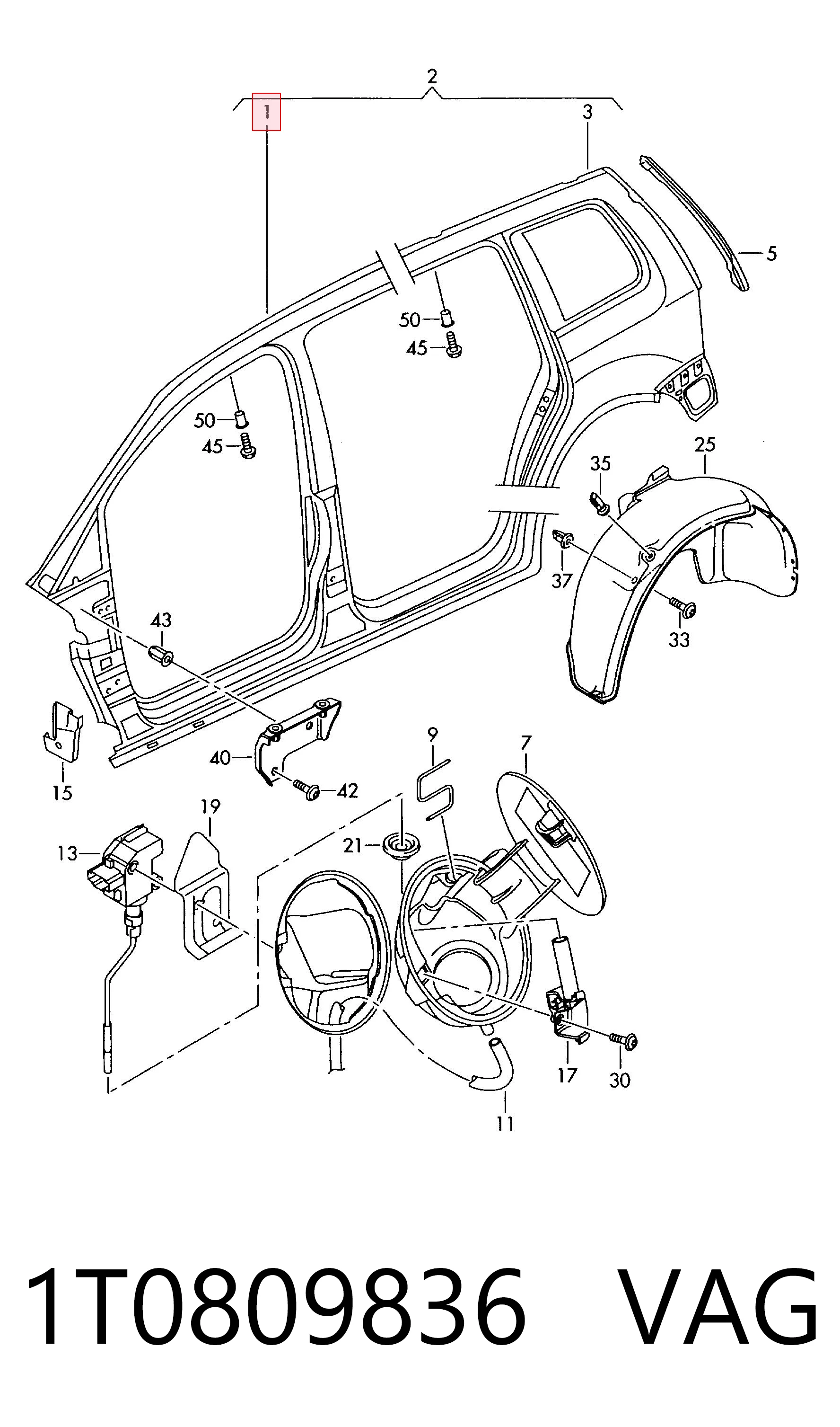 Acesso externo direito Volkswagen Touran I 1T1, 1T2 ao melhor preço