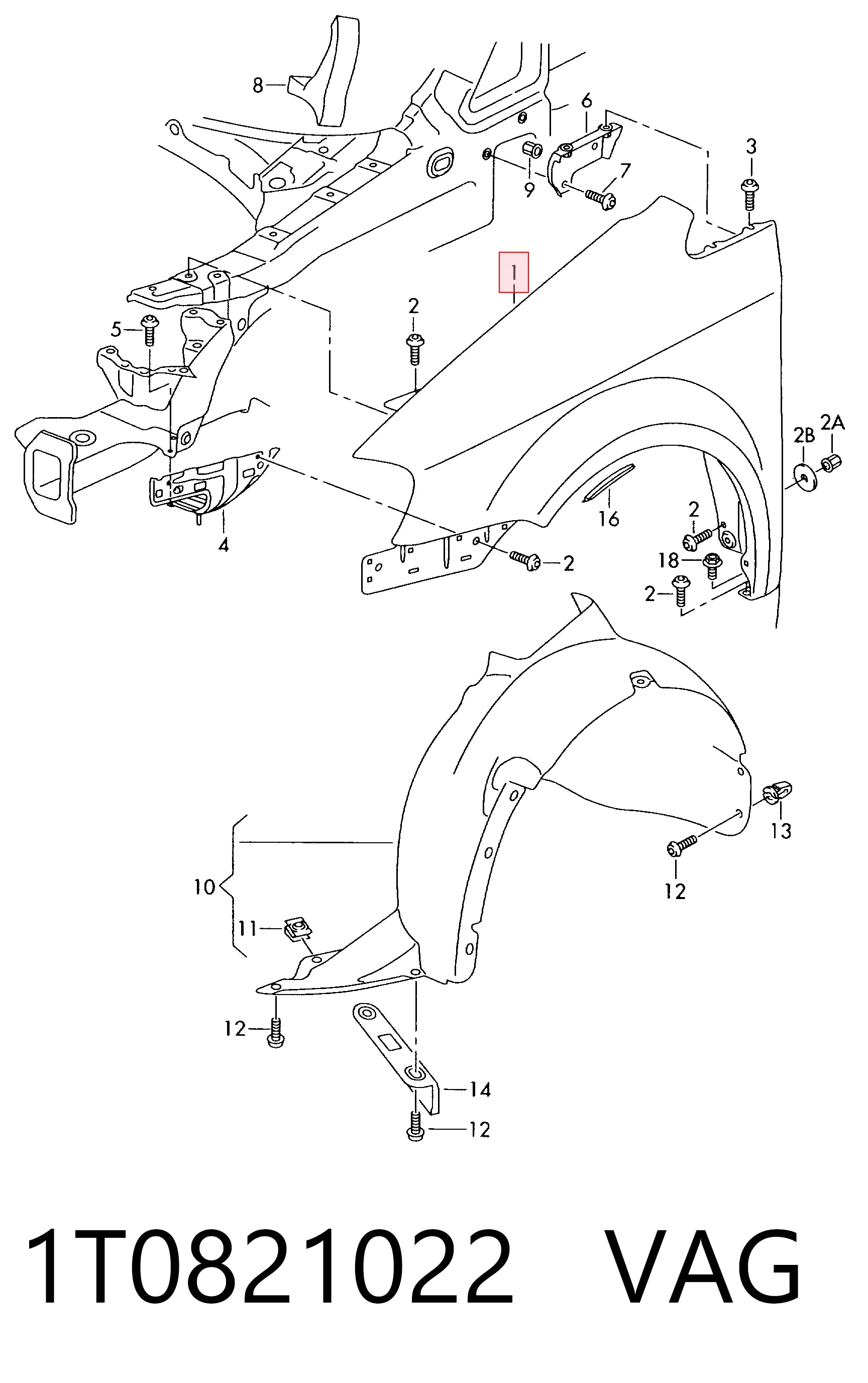 Pára-lama dianteiro direito para Volkswagen Touran I 1T1, 1T2