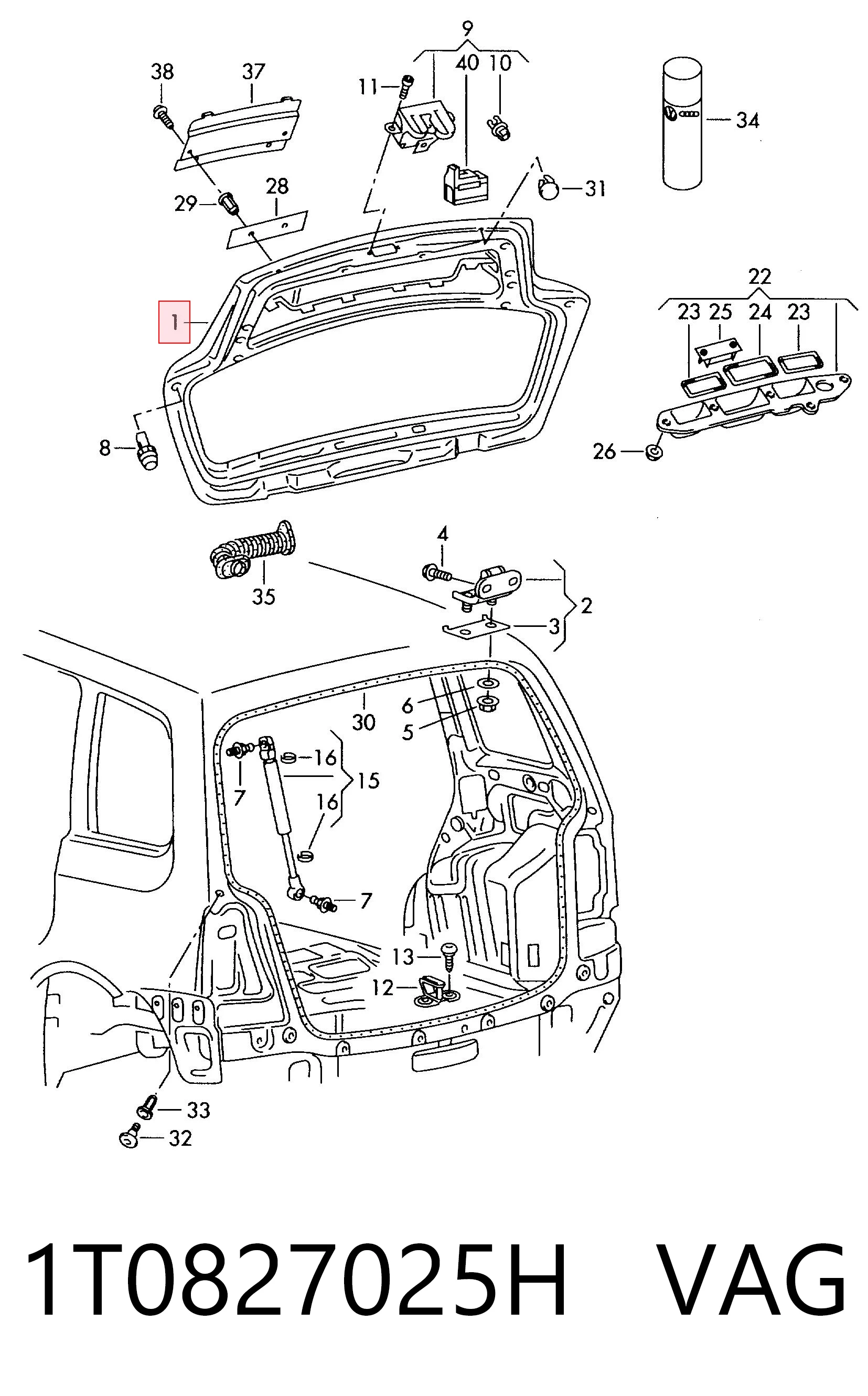 Porta traseira (3ª/5ª porta-malas (tampa de alcapão) Volkswagen Touran I 1T1, 1T2 ao melhor preço