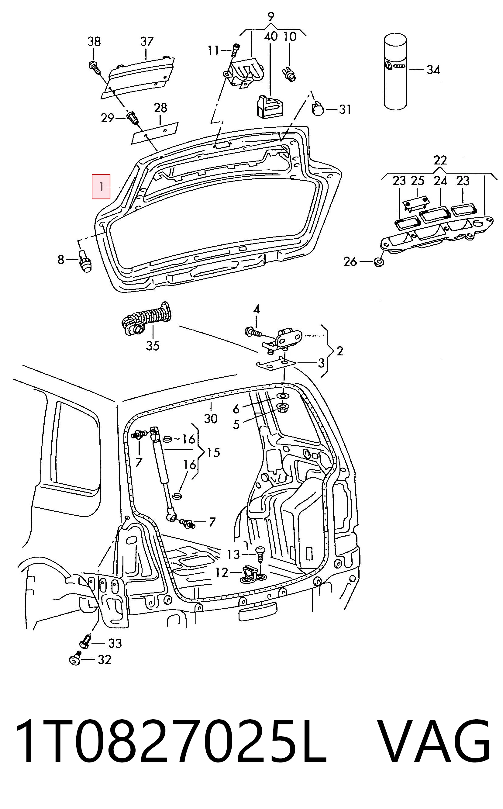 Porta traseira (3ª/5ª porta-malas (tampa de alcapão) para Volkswagen Touran I 1T1, 1T2