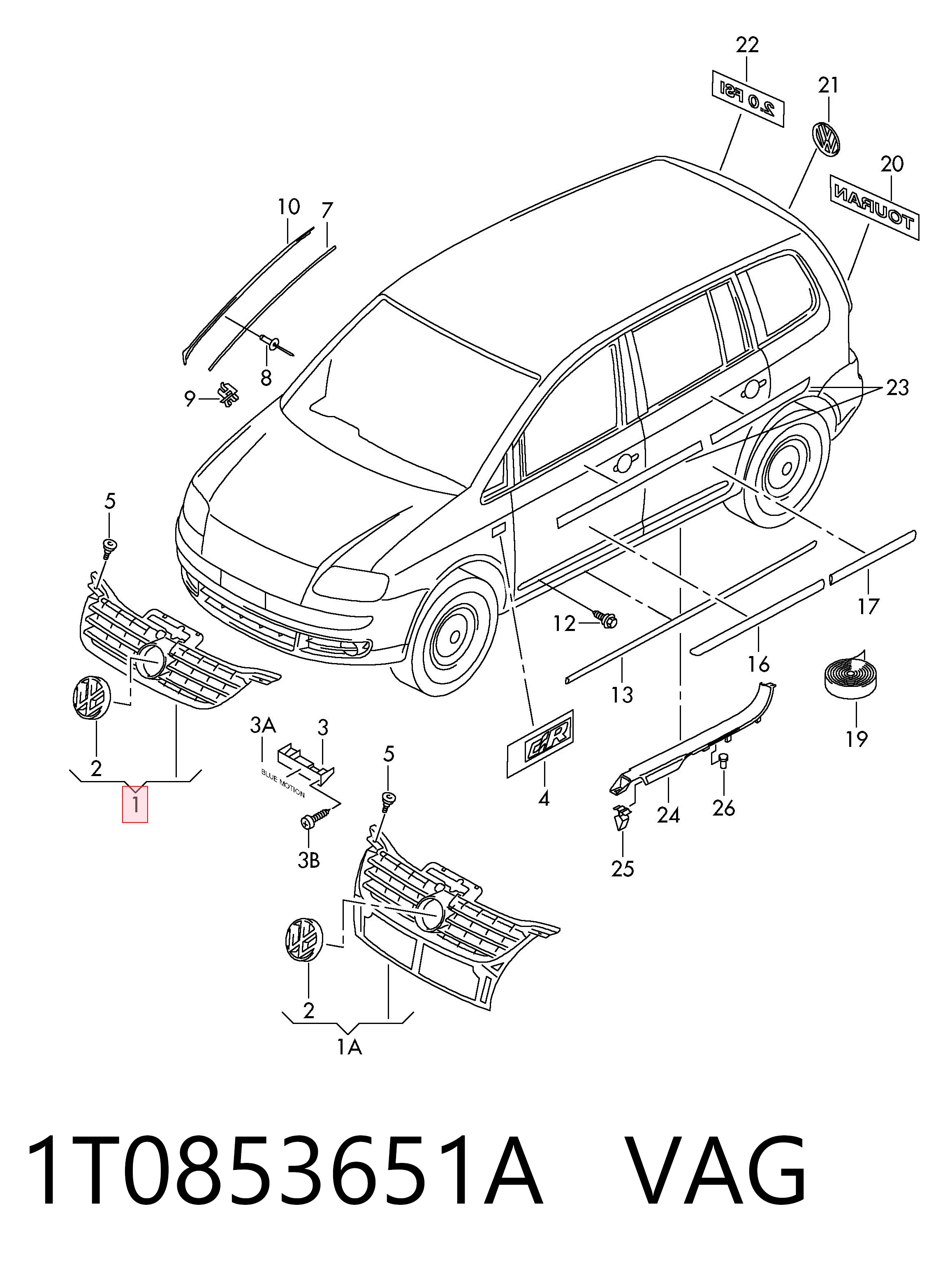 Grelha do radiador para Volkswagen Caddy III 2KA, 2KH, 2CA, 2CH