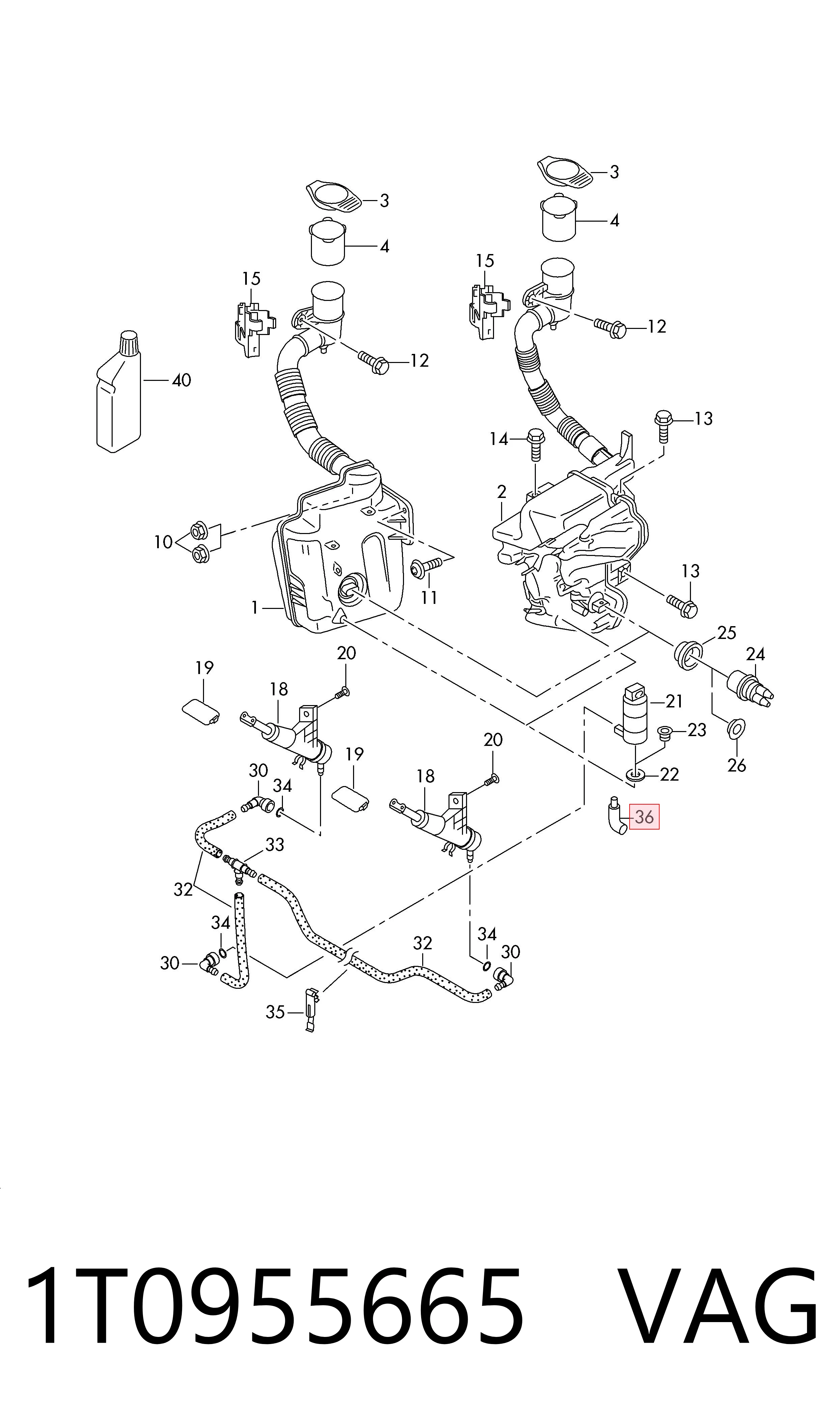 1T0955665 VAG Tubo de ligação de tubos de fluido para lavador