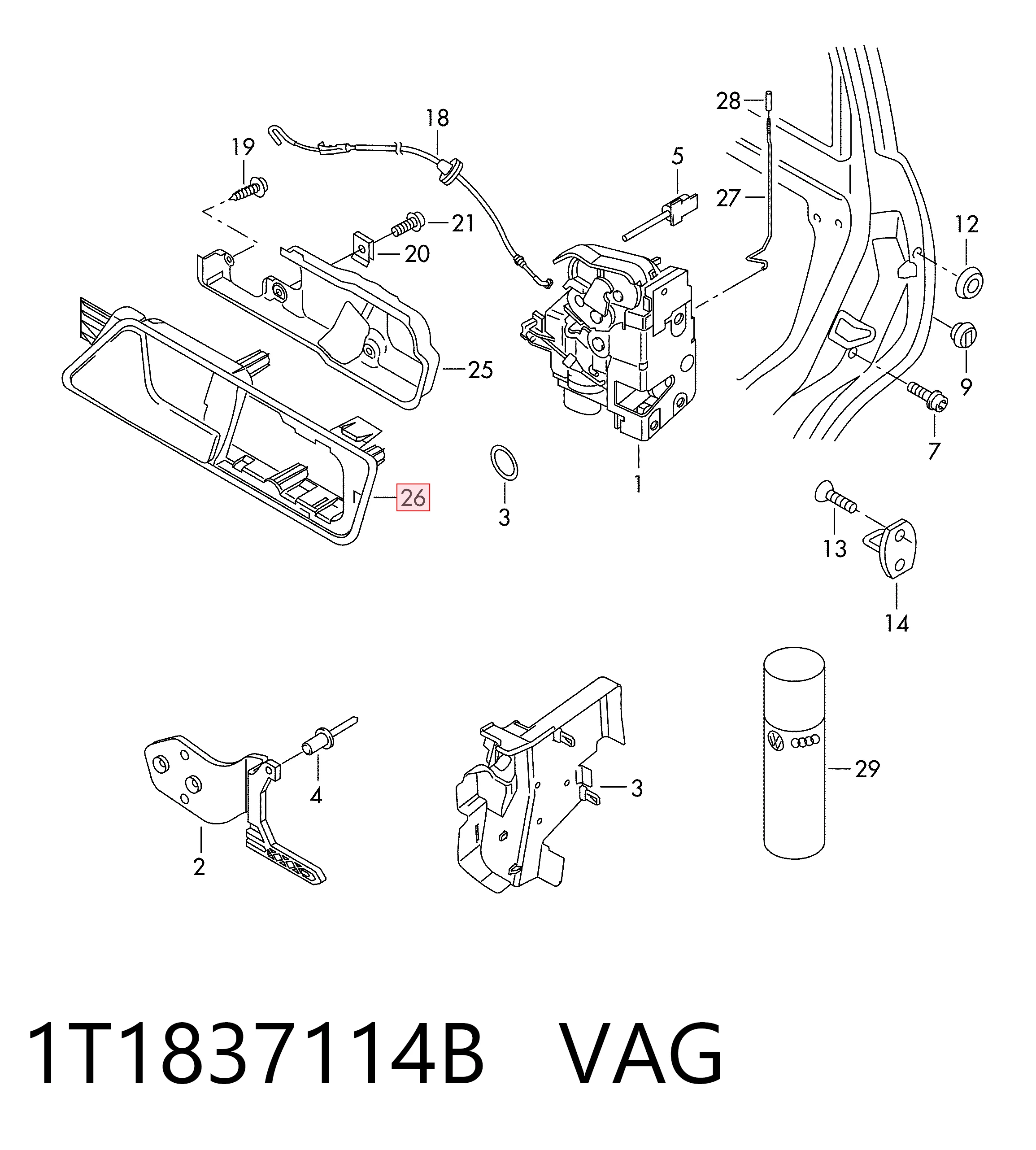 1T1837114B VAG Maçaneta interna direita da porta dianteira