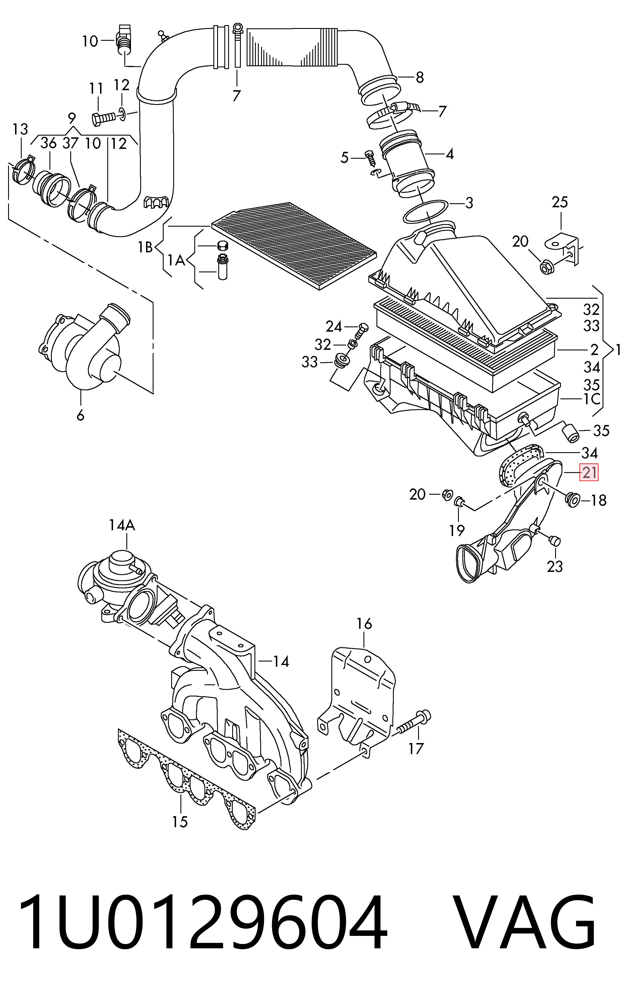 1U0129604 VAG Tomada de ar de filtro de ar