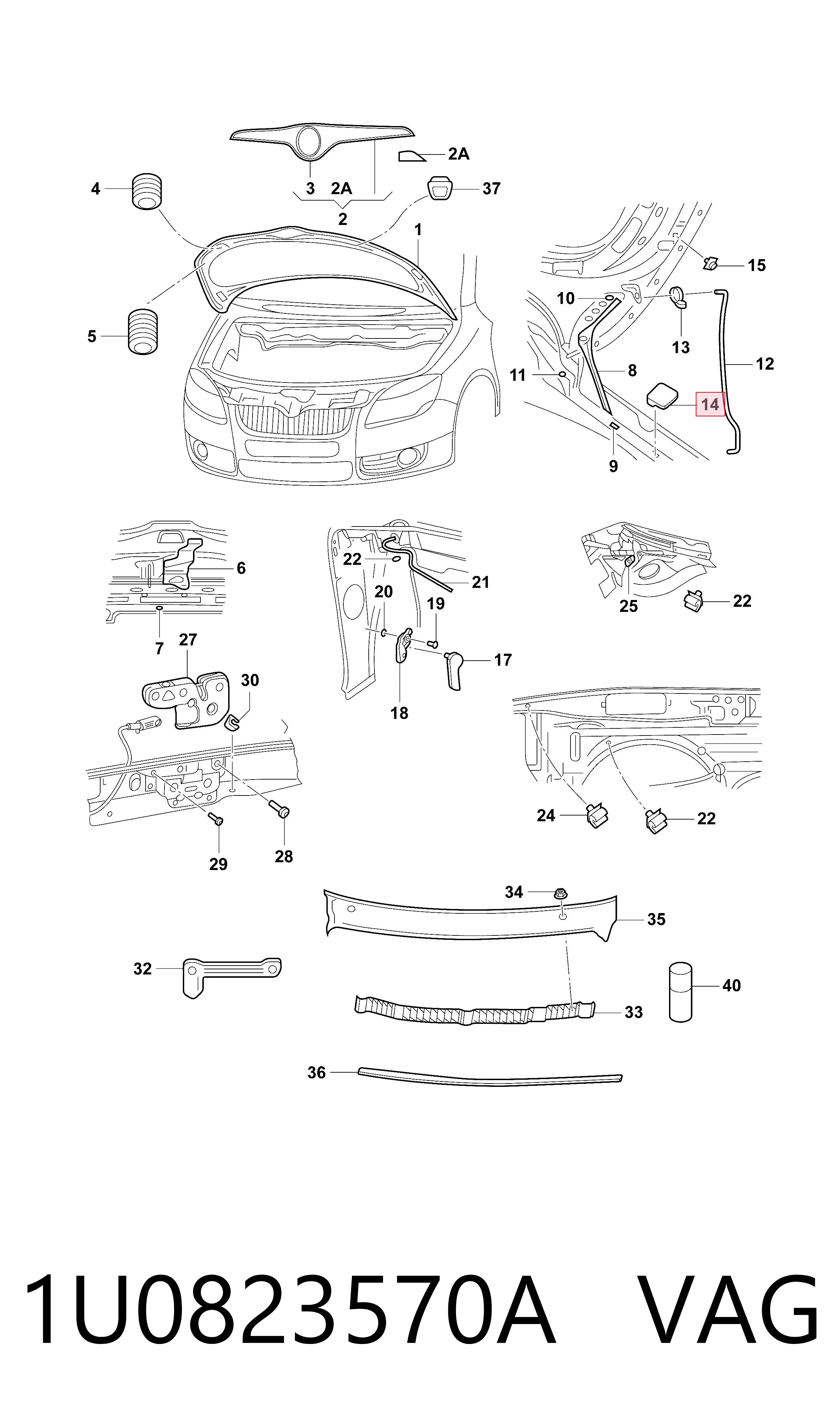 1U0823570A VAG Fixador de suporte da capota