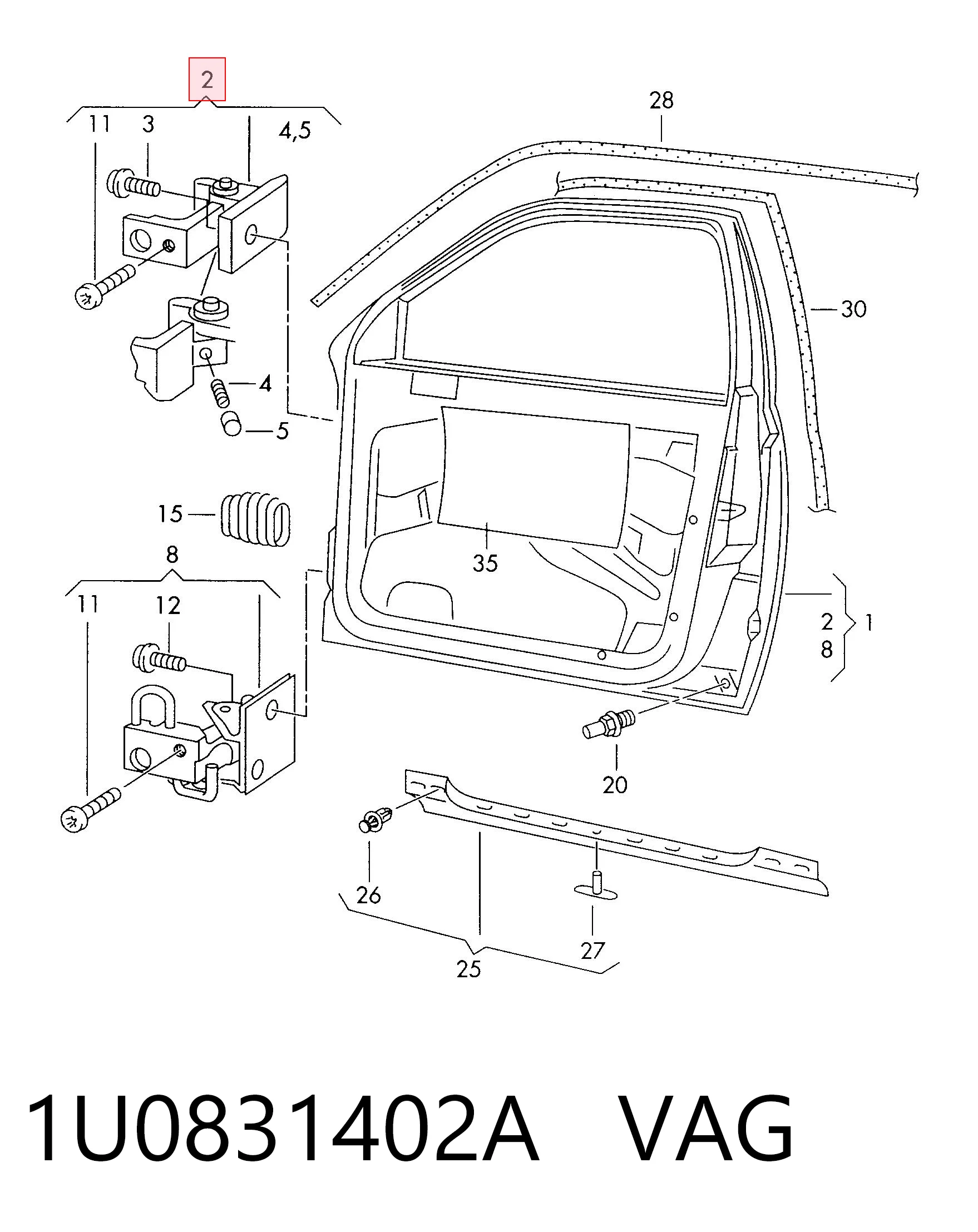 1U0831402A VAG Gozno da porta dianteira direita
