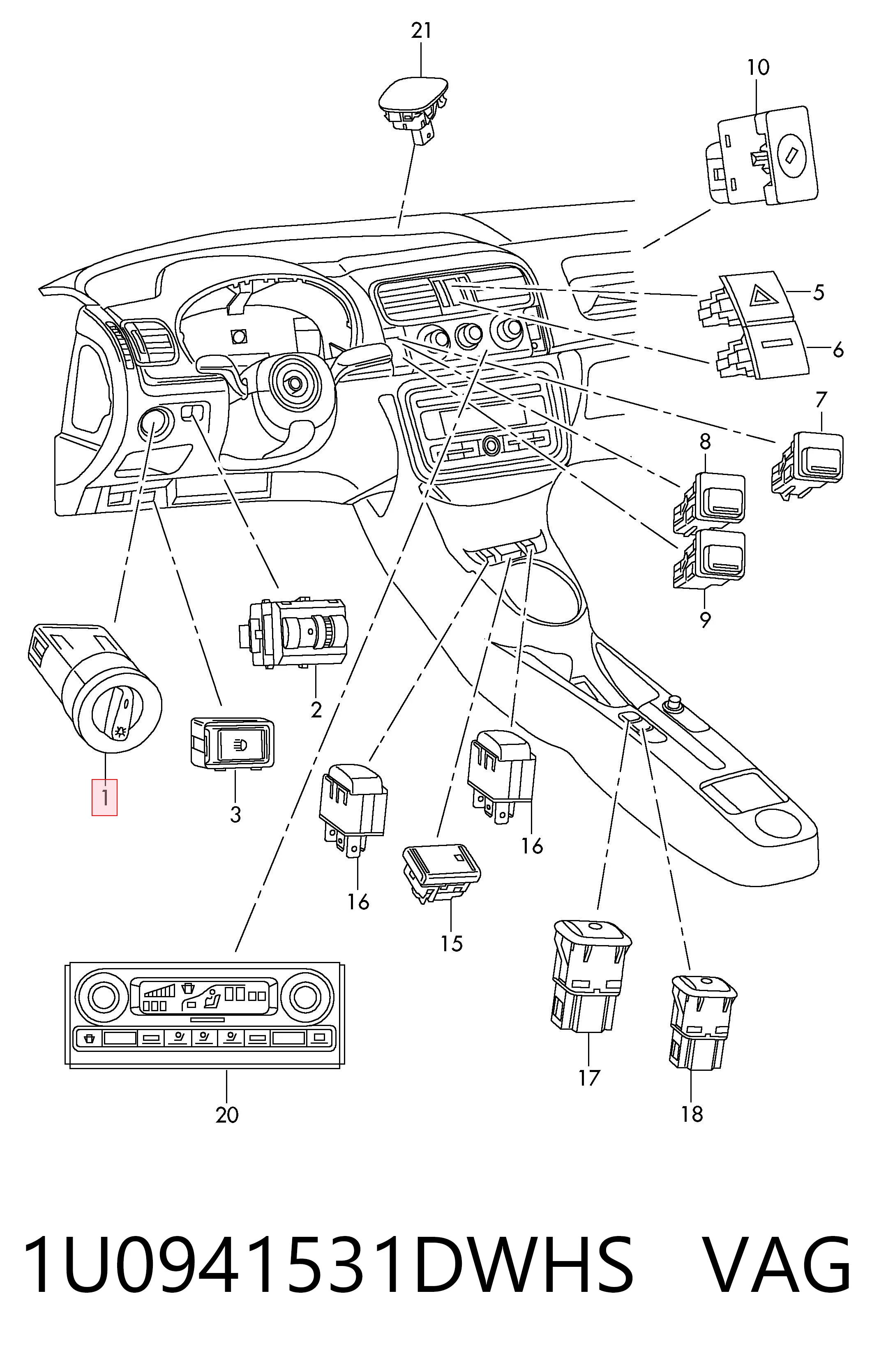 6920P11 Polcar Comutador das luzes no "painel de instrumentos"