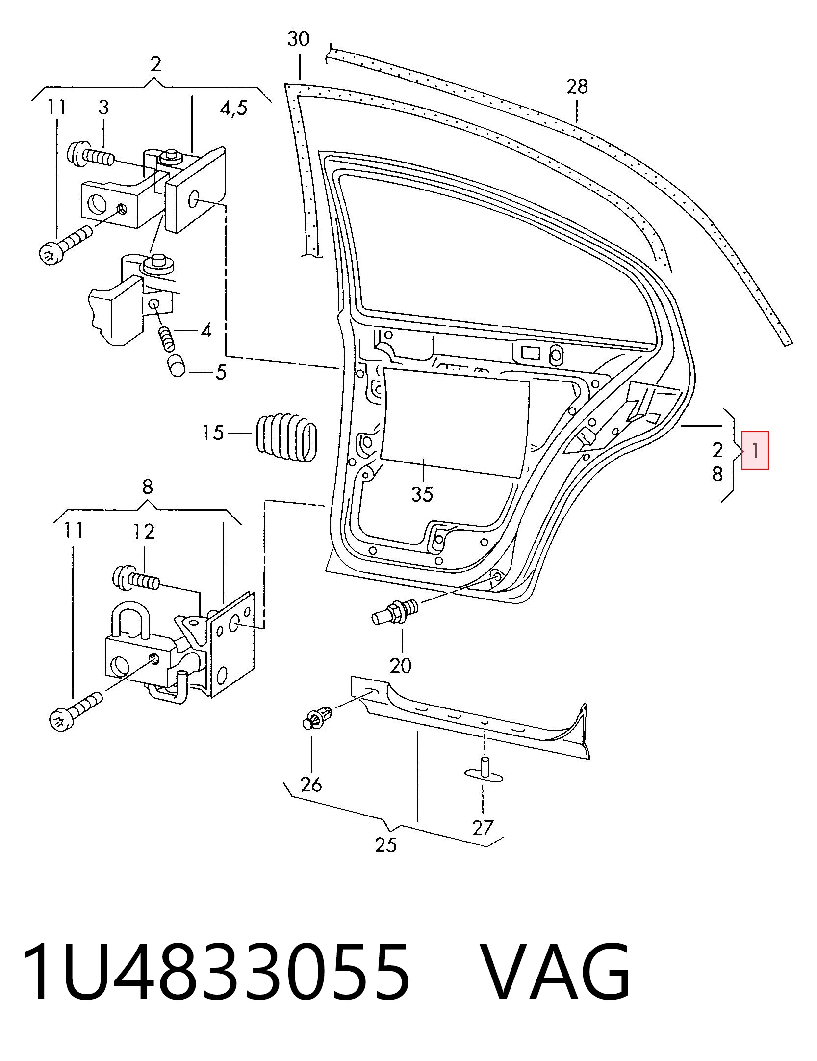 Porta traseira esquerda VAG 1U4833055 preço, a partir de 160,04 USD