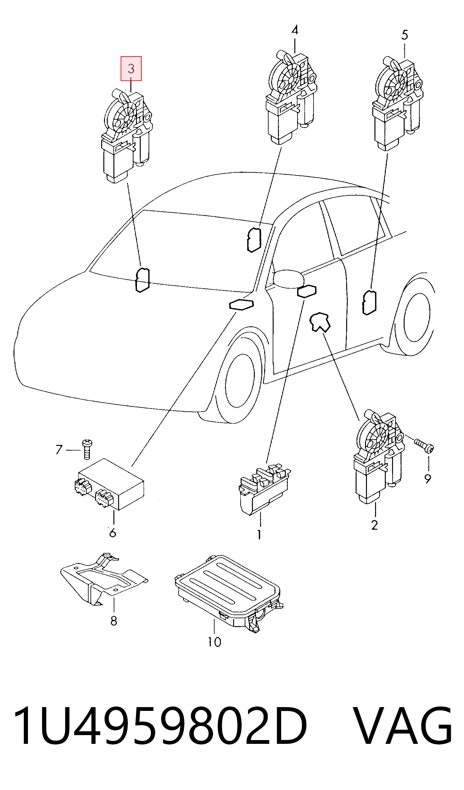 1U4959802D VAG Motor de acionamento de vidro da porta dianteira direita
