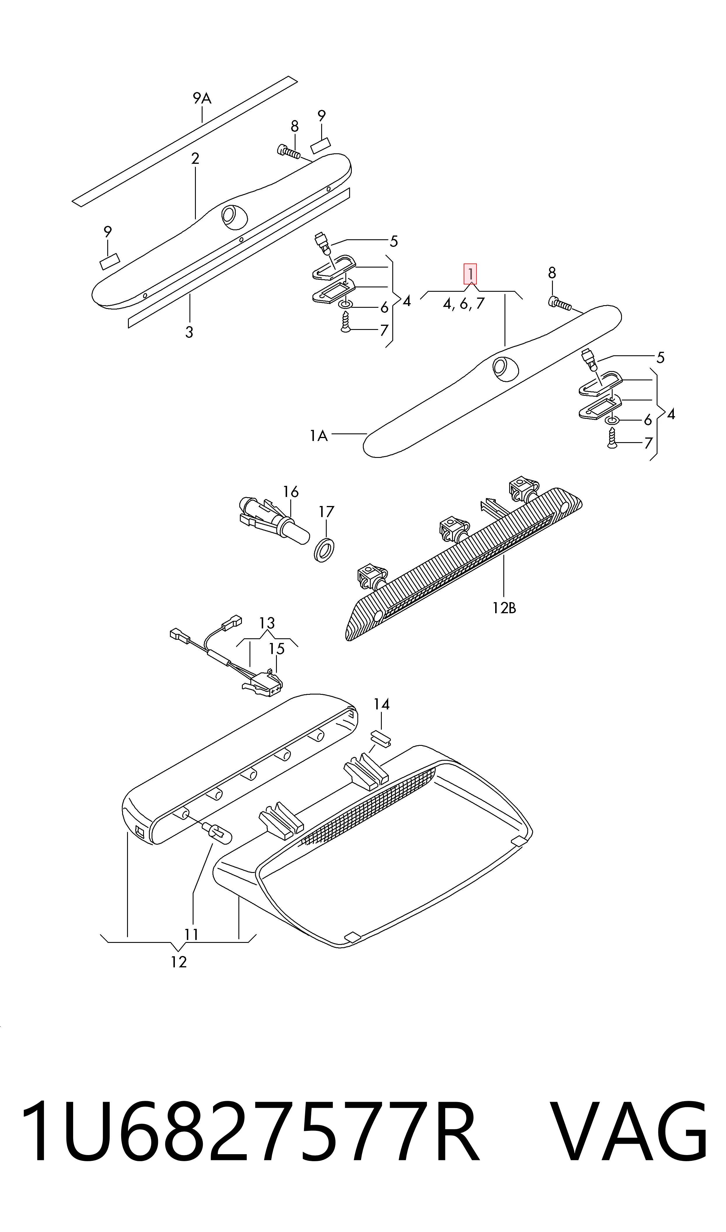 1U6827577R VAG Moldura de tampa de porta-malas