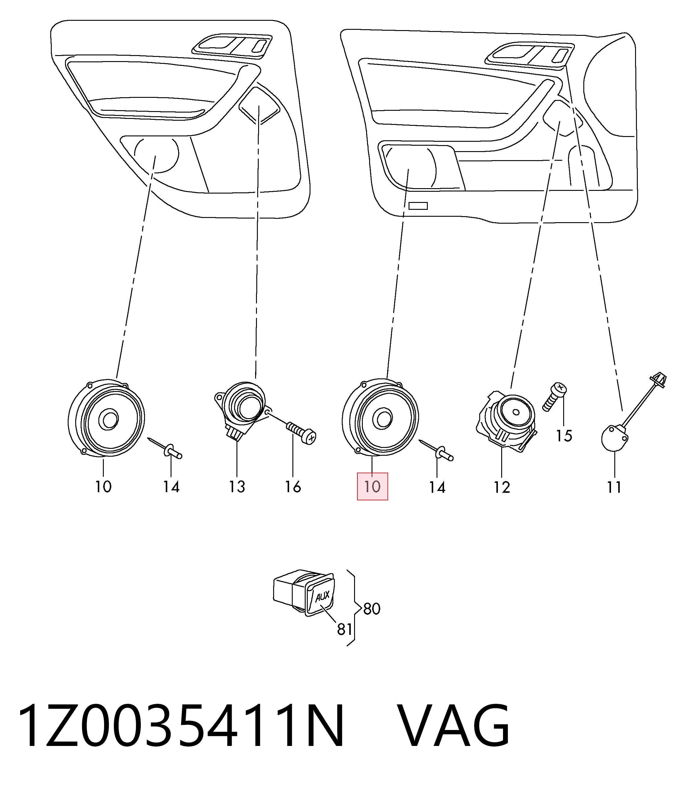 1Z0035411N VAG Alto-falante da porta dianteira