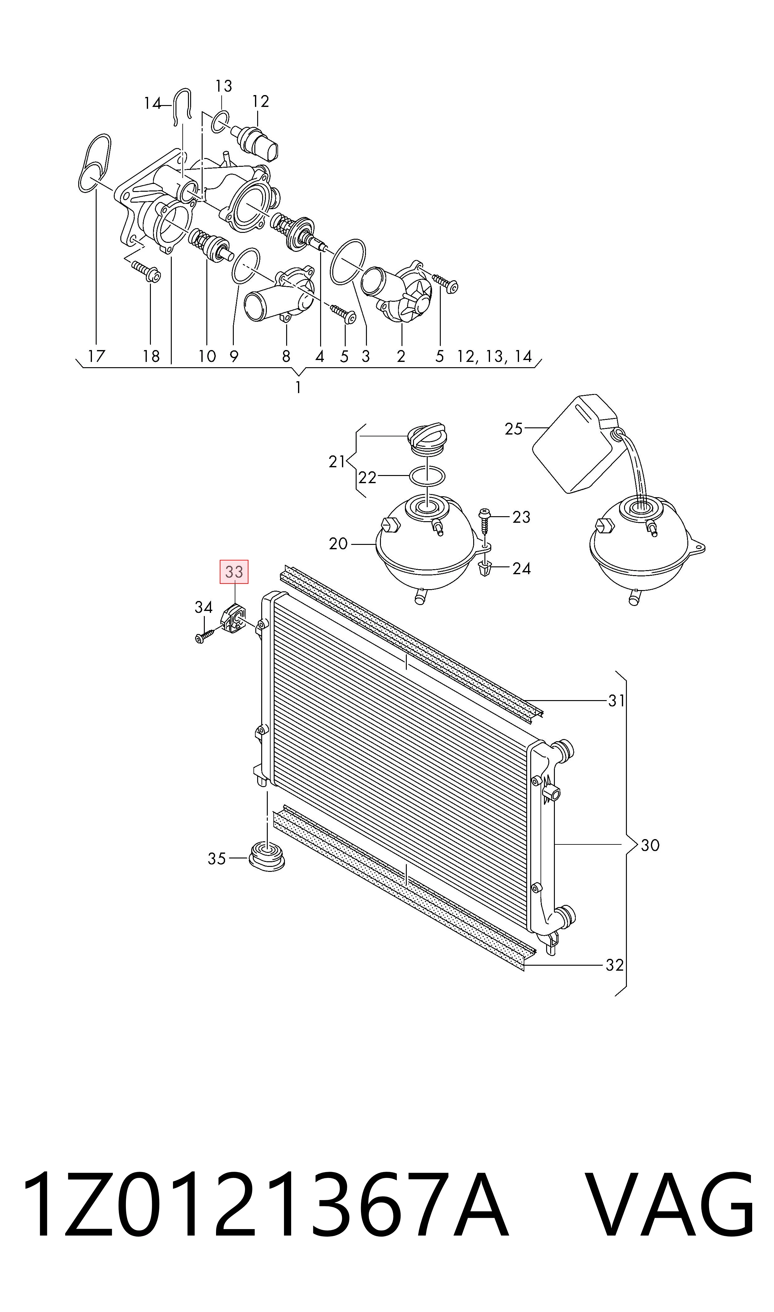 1Z0121367A VAG Coxim superior de fixação do radiador