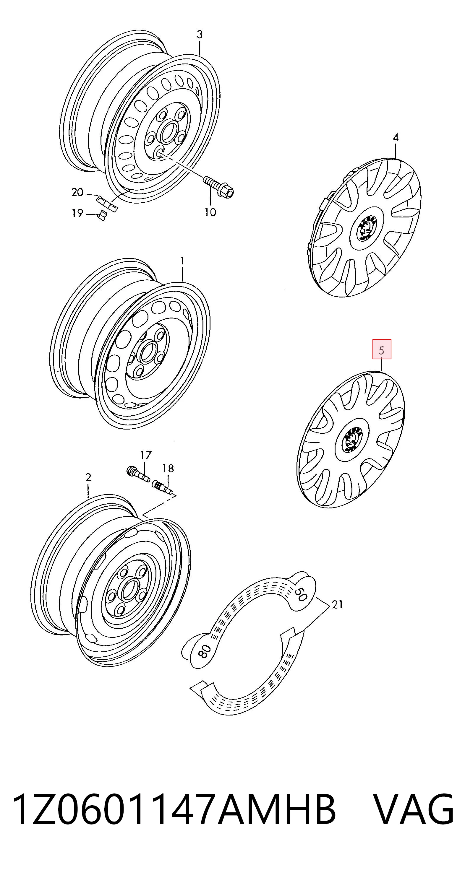 1Z0601147AMHB VAG Coberta de disco de roda