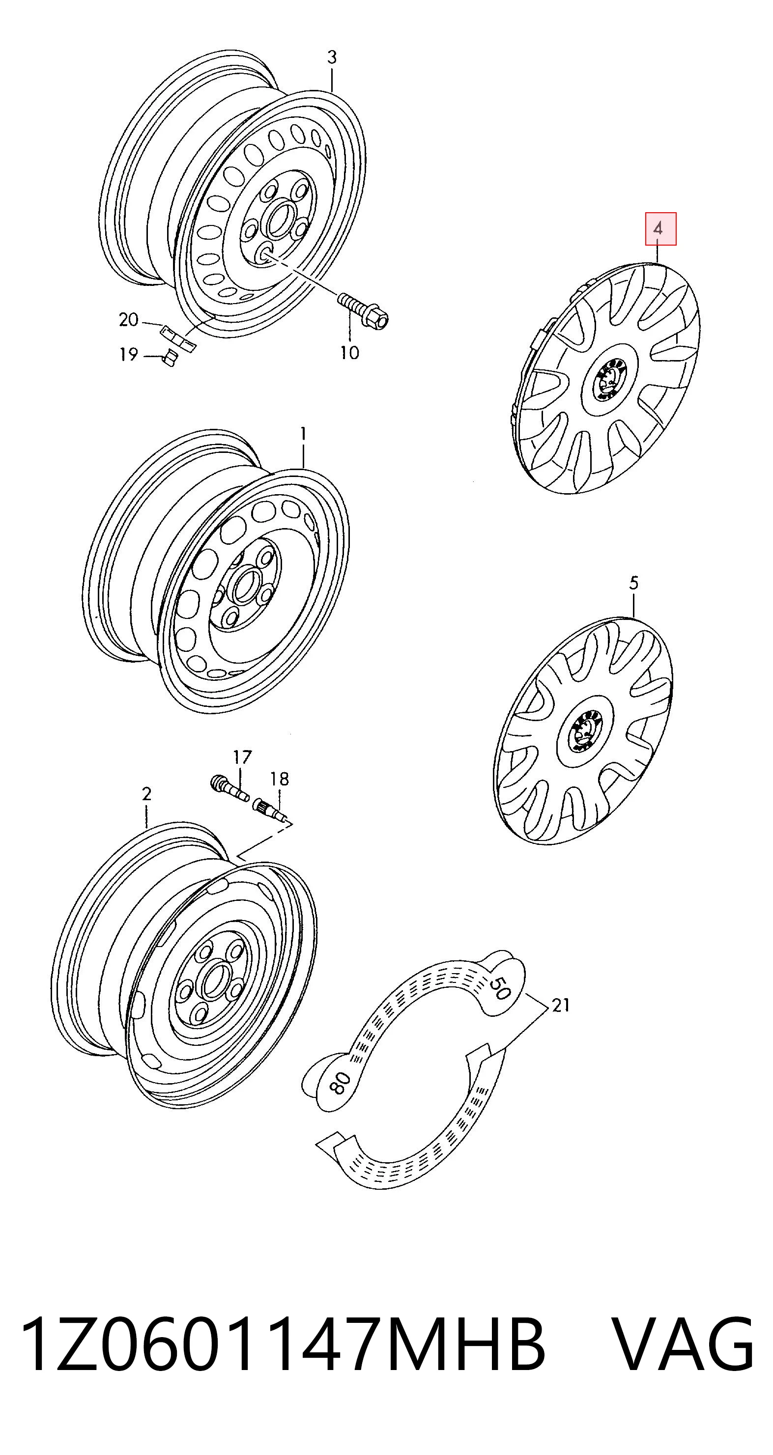 1Z0601147MHB VAG Coberta de disco de roda
