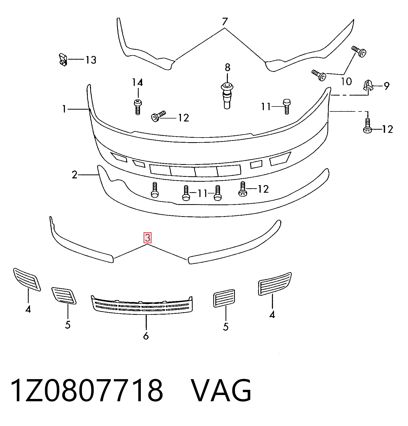 1Z0807718 VAG Moldura direita do pára-choque dianteiro