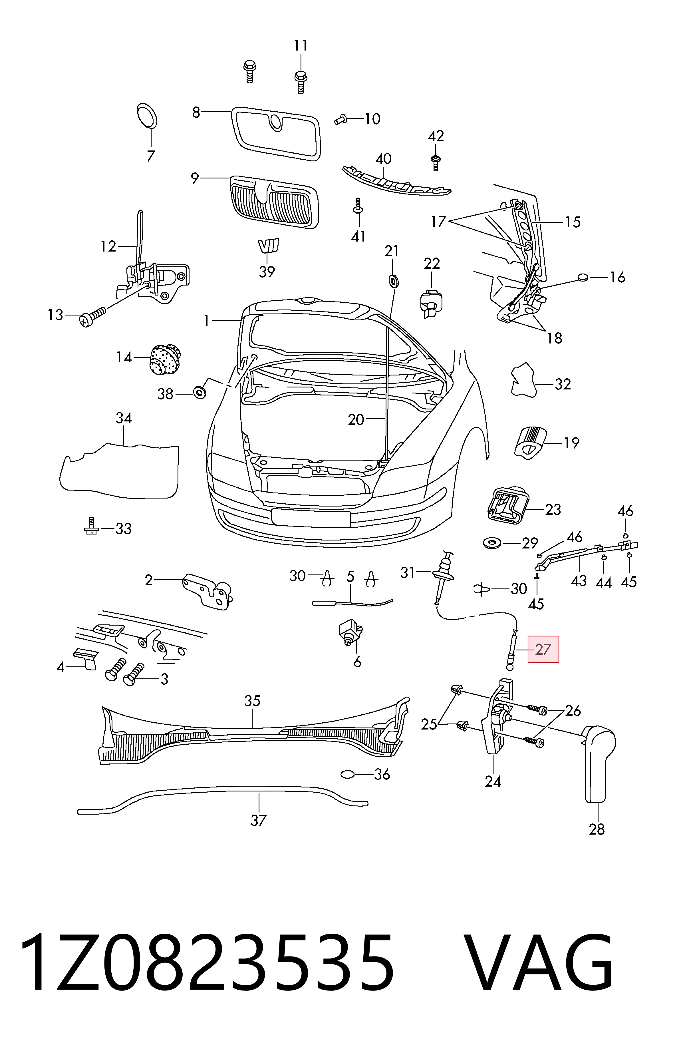  Cabo de abertura da capota Skoda Octavia II A5 carrinha (1Z5) (2004 - 2013) II A5