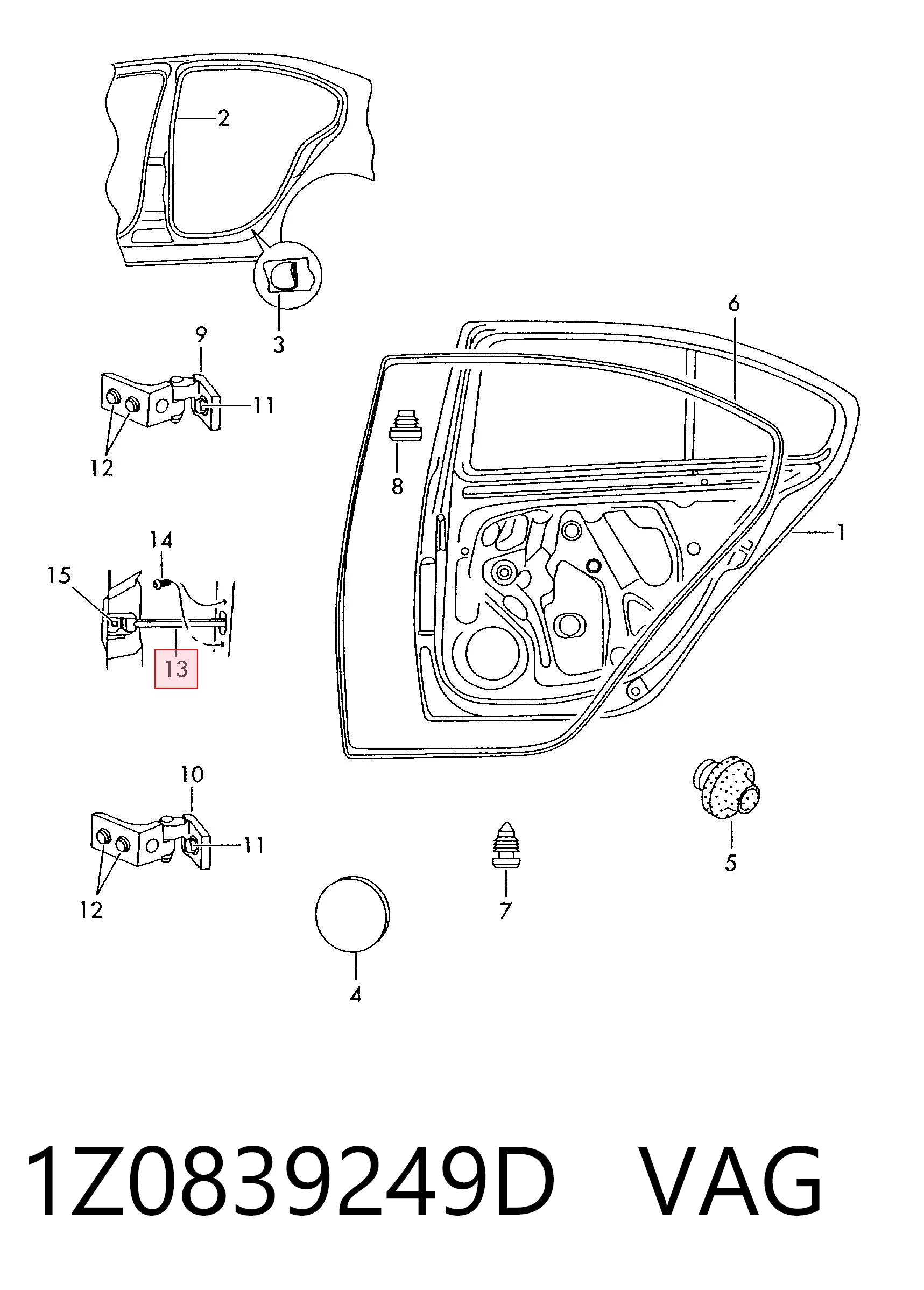 1Z0839249D VAG Limitador traseiro de abertura de porta