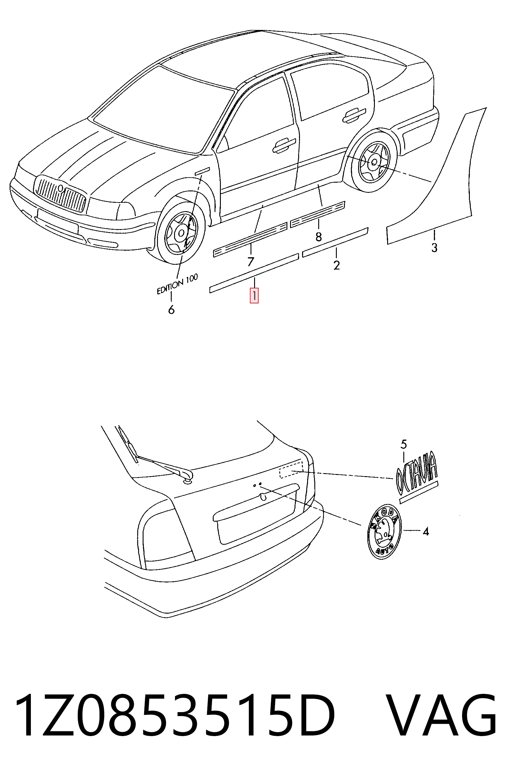 1Z0853515D VAG Moldura da porta dianteira esquerda