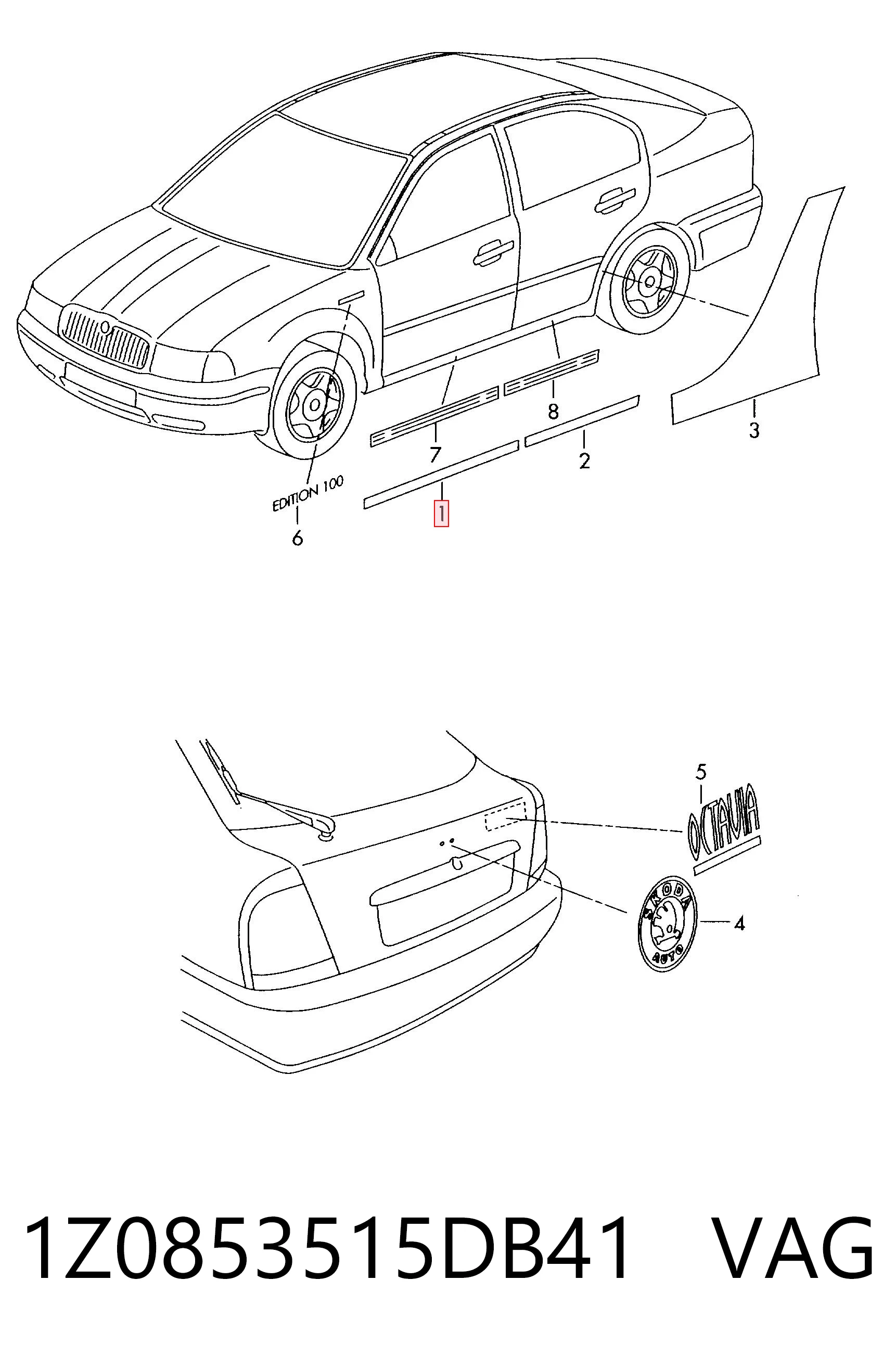 1Z0853515DB41 VAG Moldura da porta dianteira esquerda
