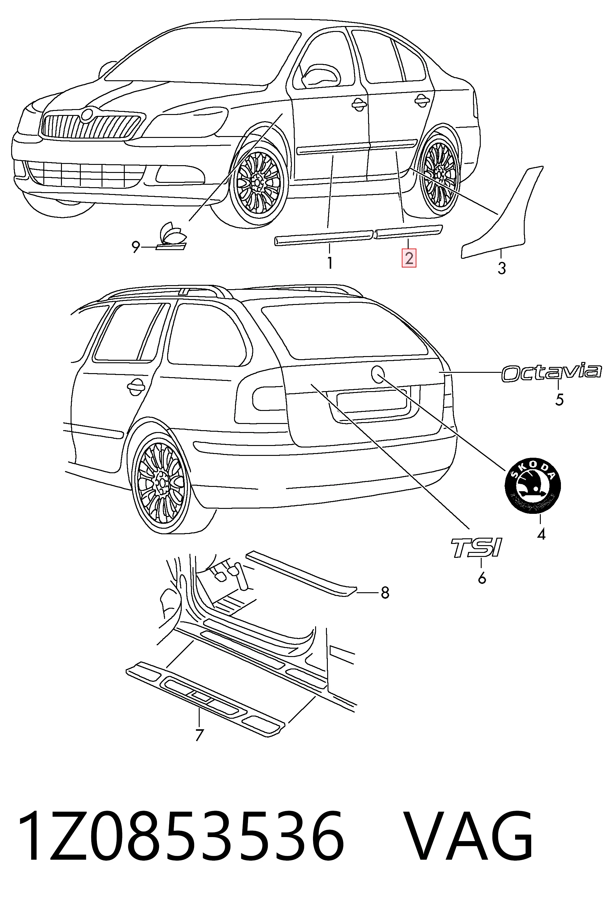 1Z0853536 VAG Moldura da porta traseira direita