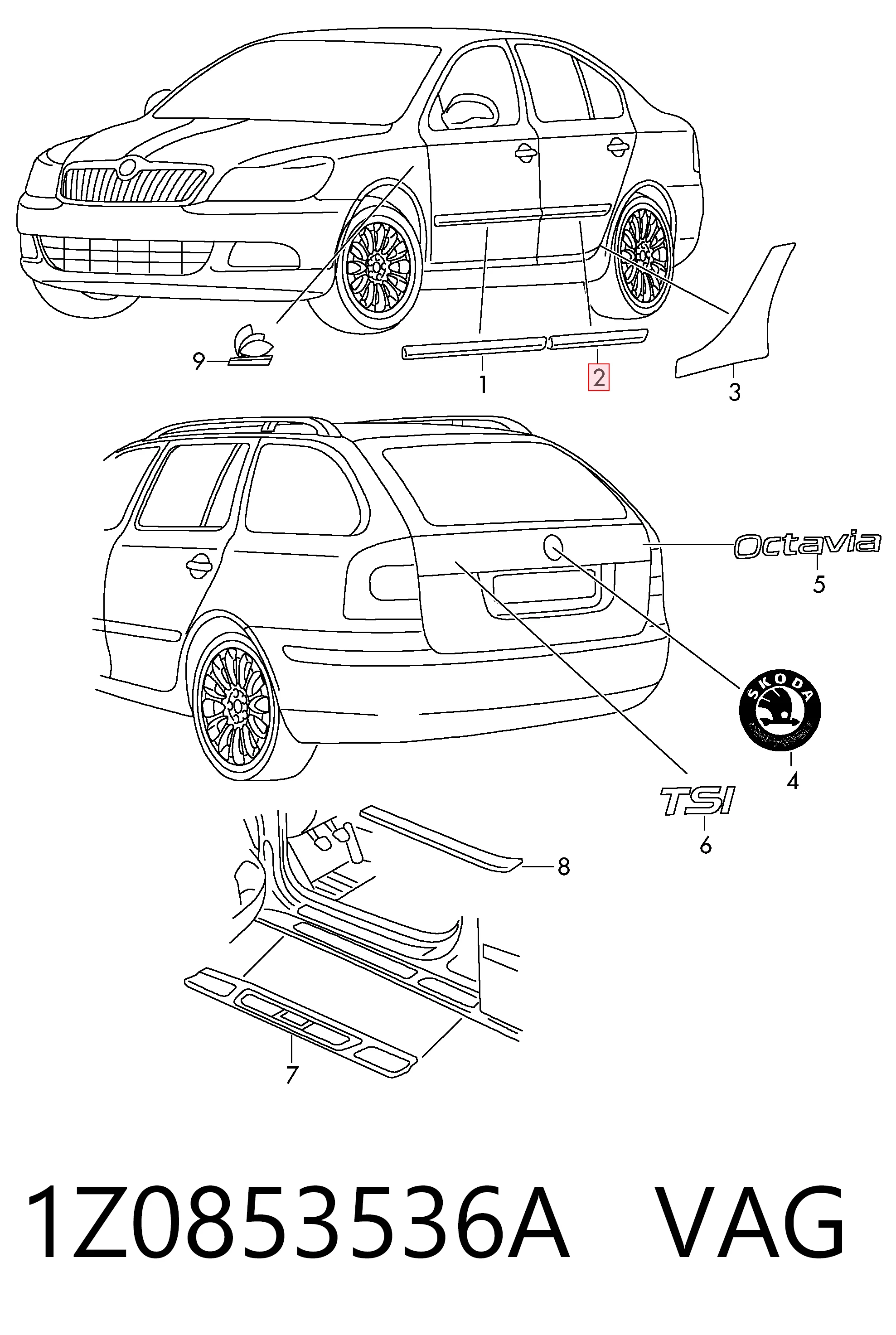 1Z0853536A VAG Moldura da porta traseira direita