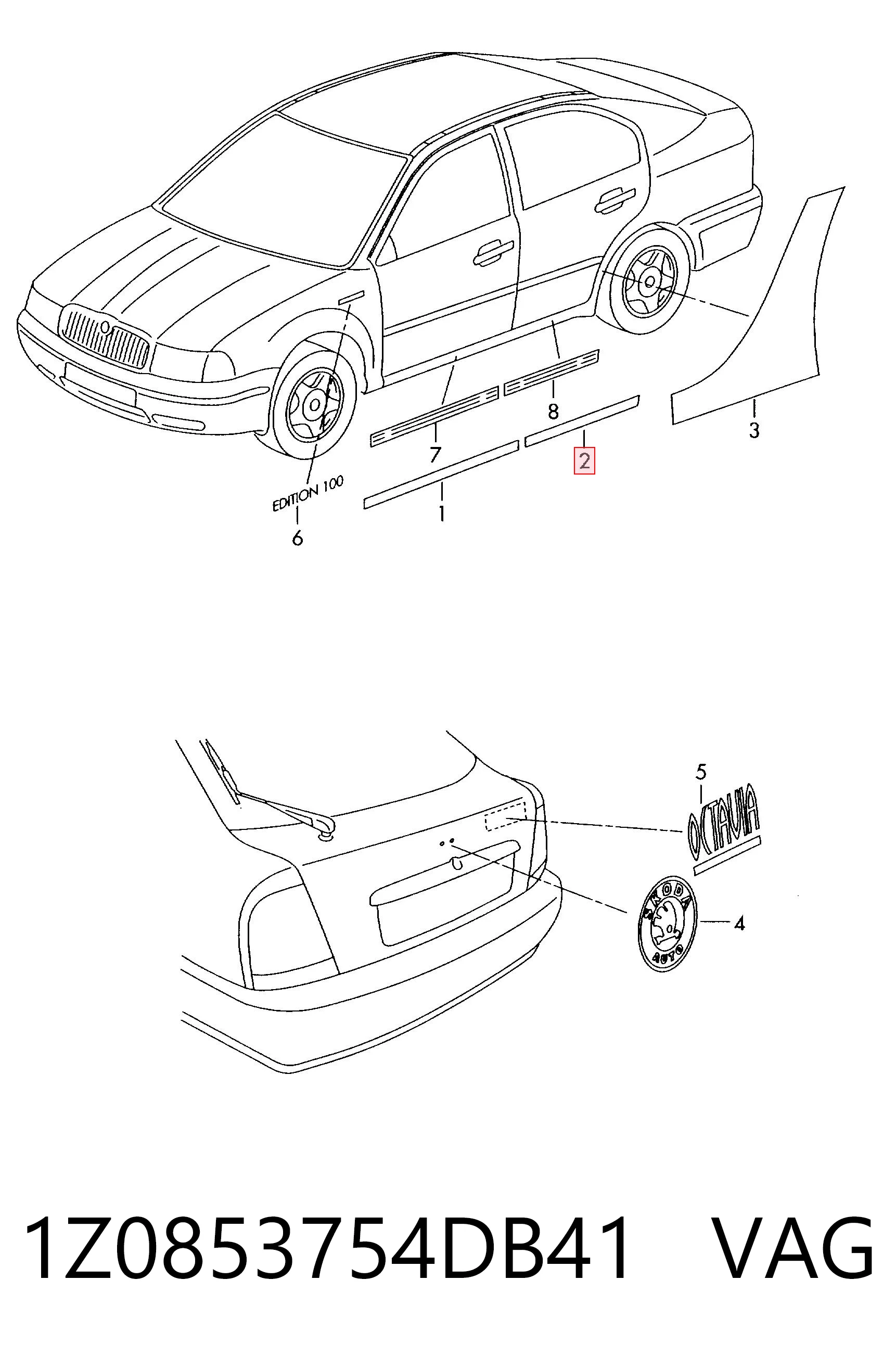 1Z0853754DB41 VAG Moldura da porta traseira direita
