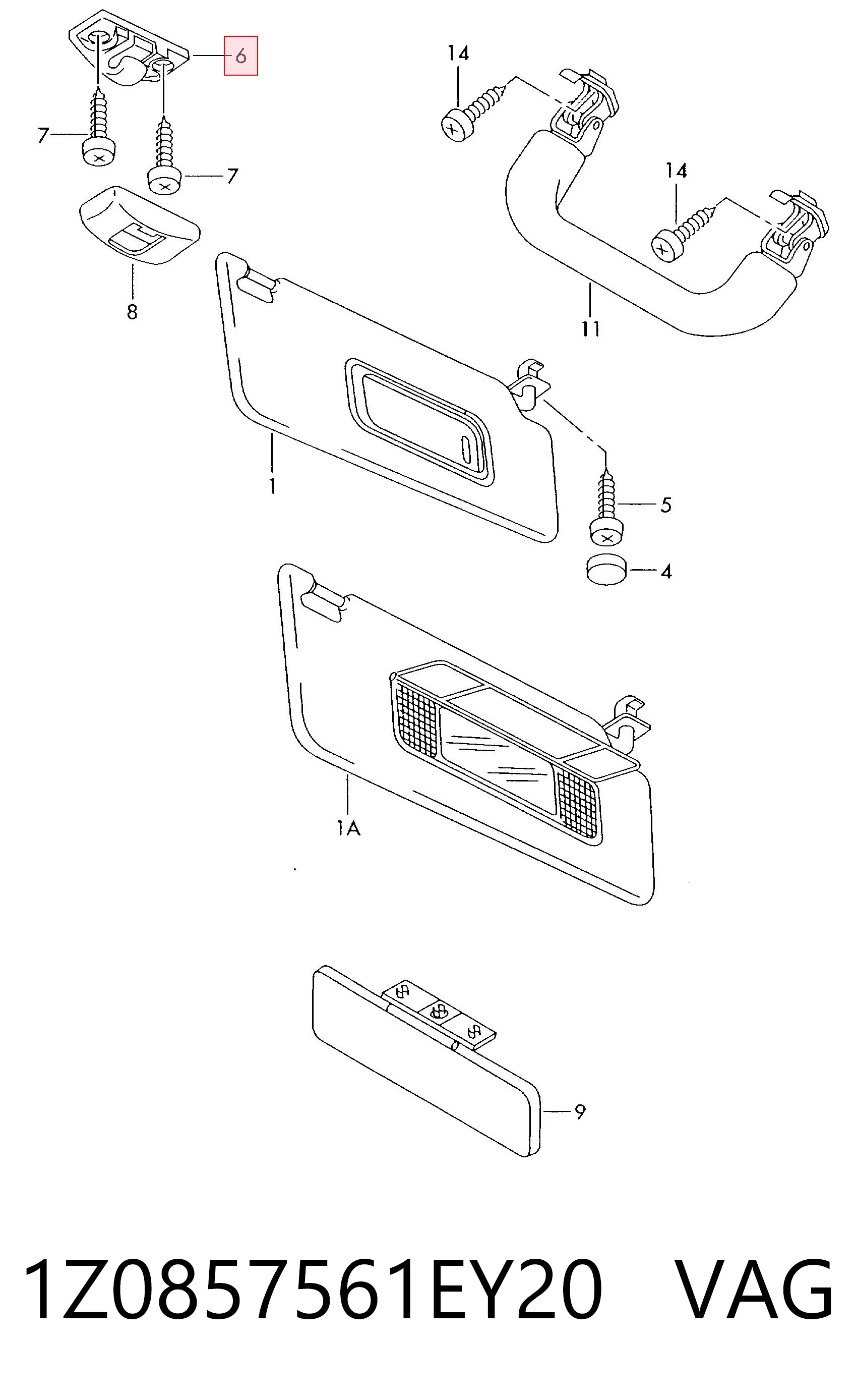 1Z0857561EY20 VAG Fixador de pala contra o sol