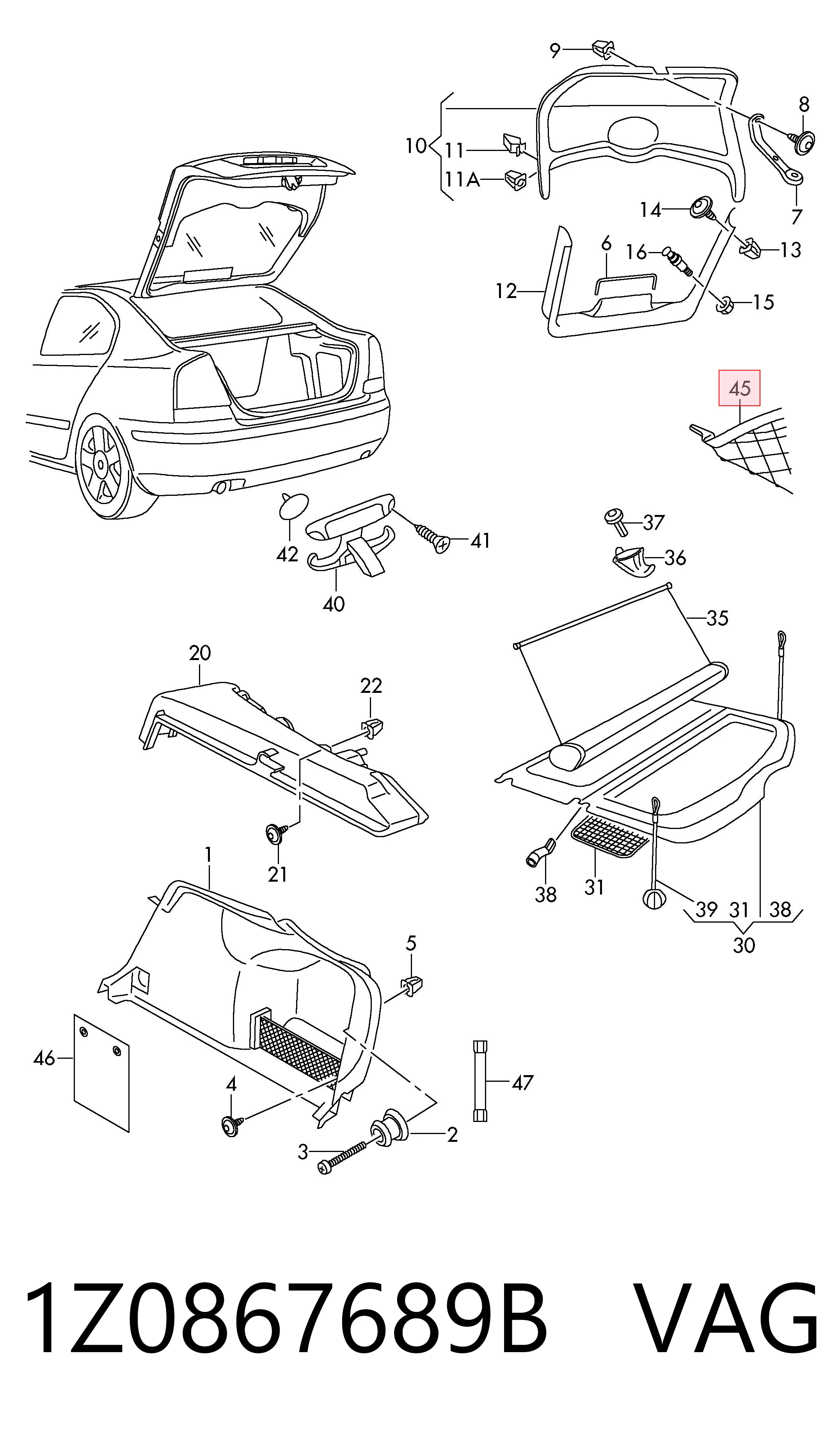1Z0867689B VAG Malha da seção de bagagem