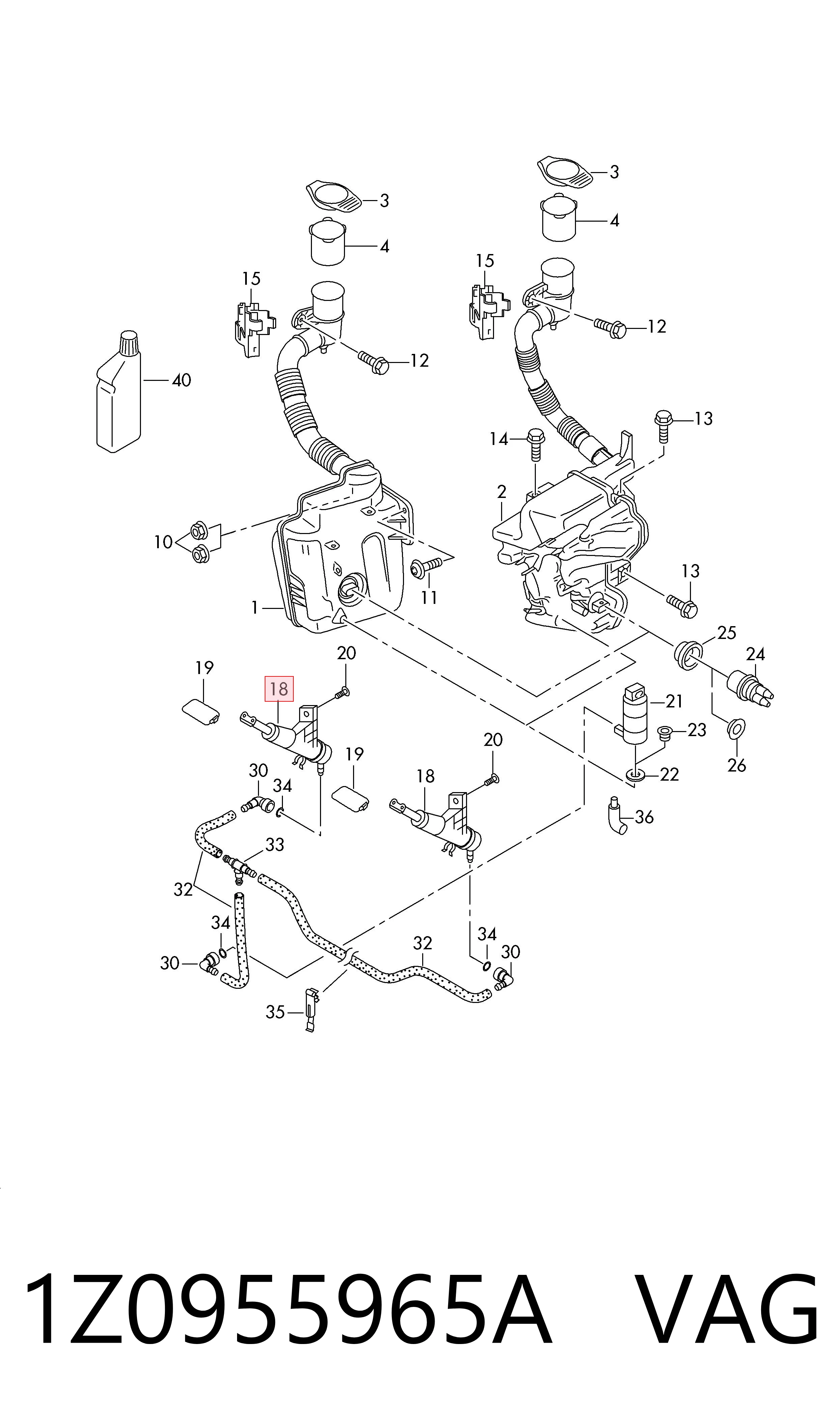 1Z0955965A VAG Suporte do injetor de fluido para lavador das luzes (cilindro de elevação)