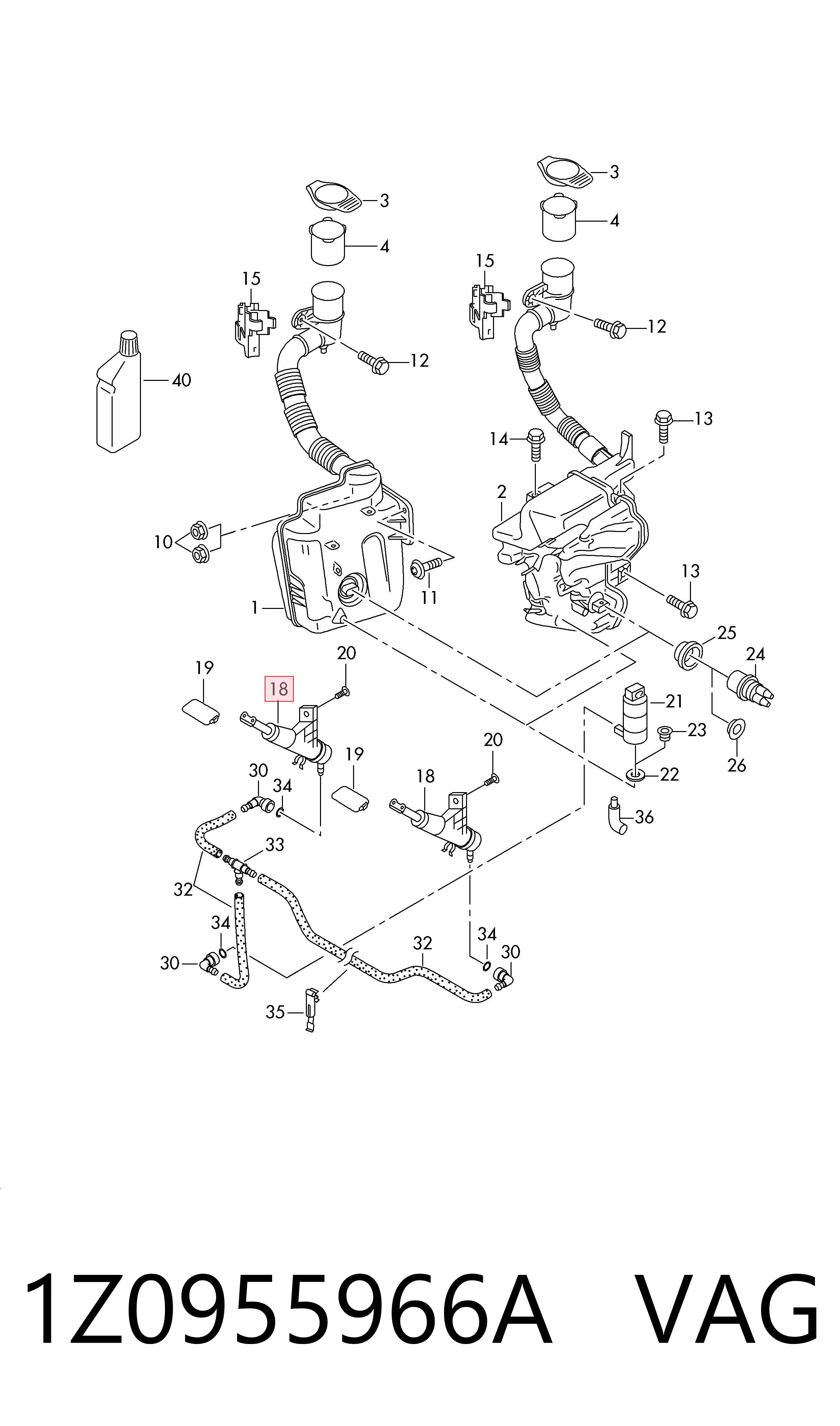 1Z0955966A VAG Suporte do injetor de fluido para lavador das luzes (cilindro de elevação)
