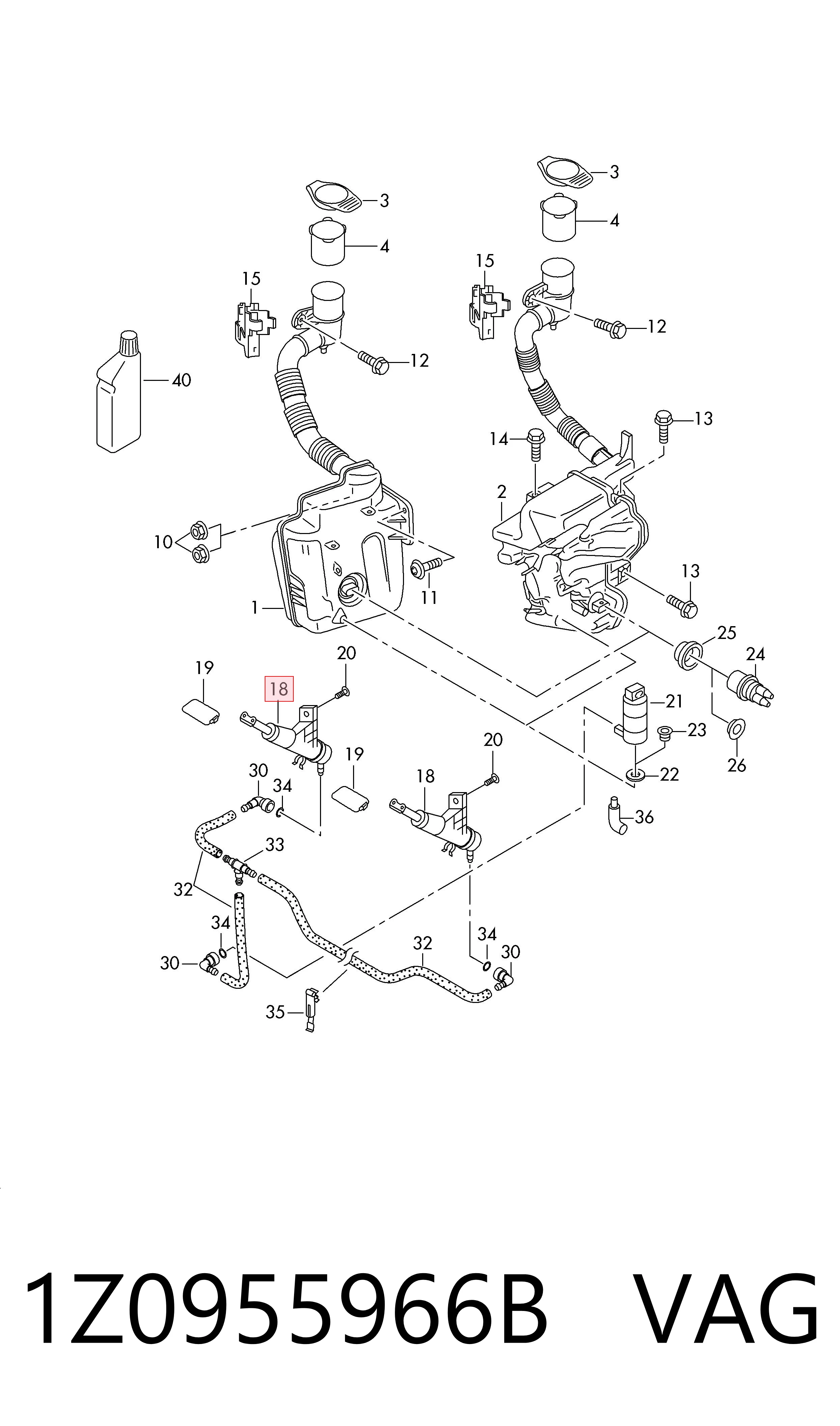 1Z0955966B VAG Injetor de fluido para lavador da luz dianteira direita