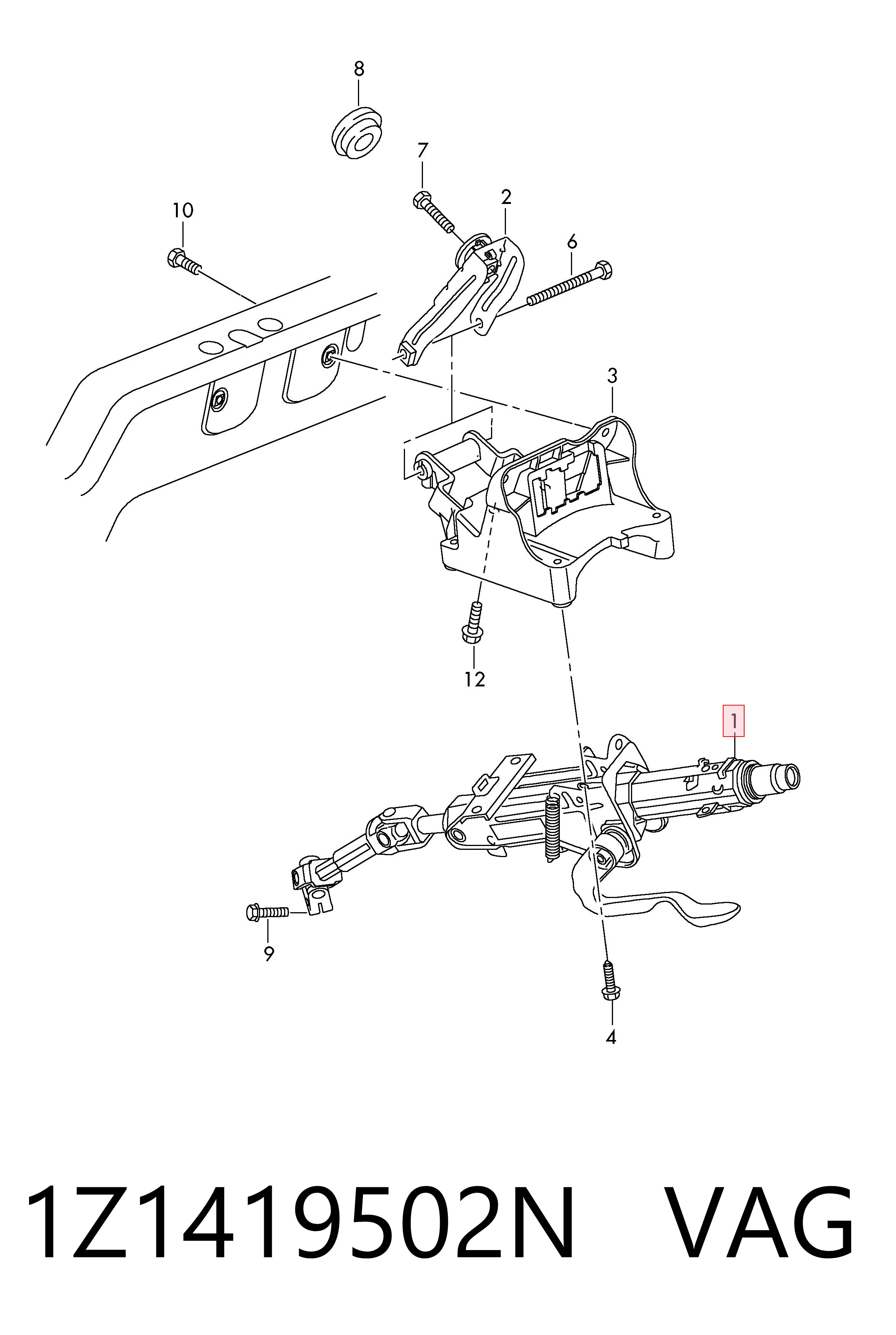 Coluna da direção para Skoda Octavia II A5 1Z5