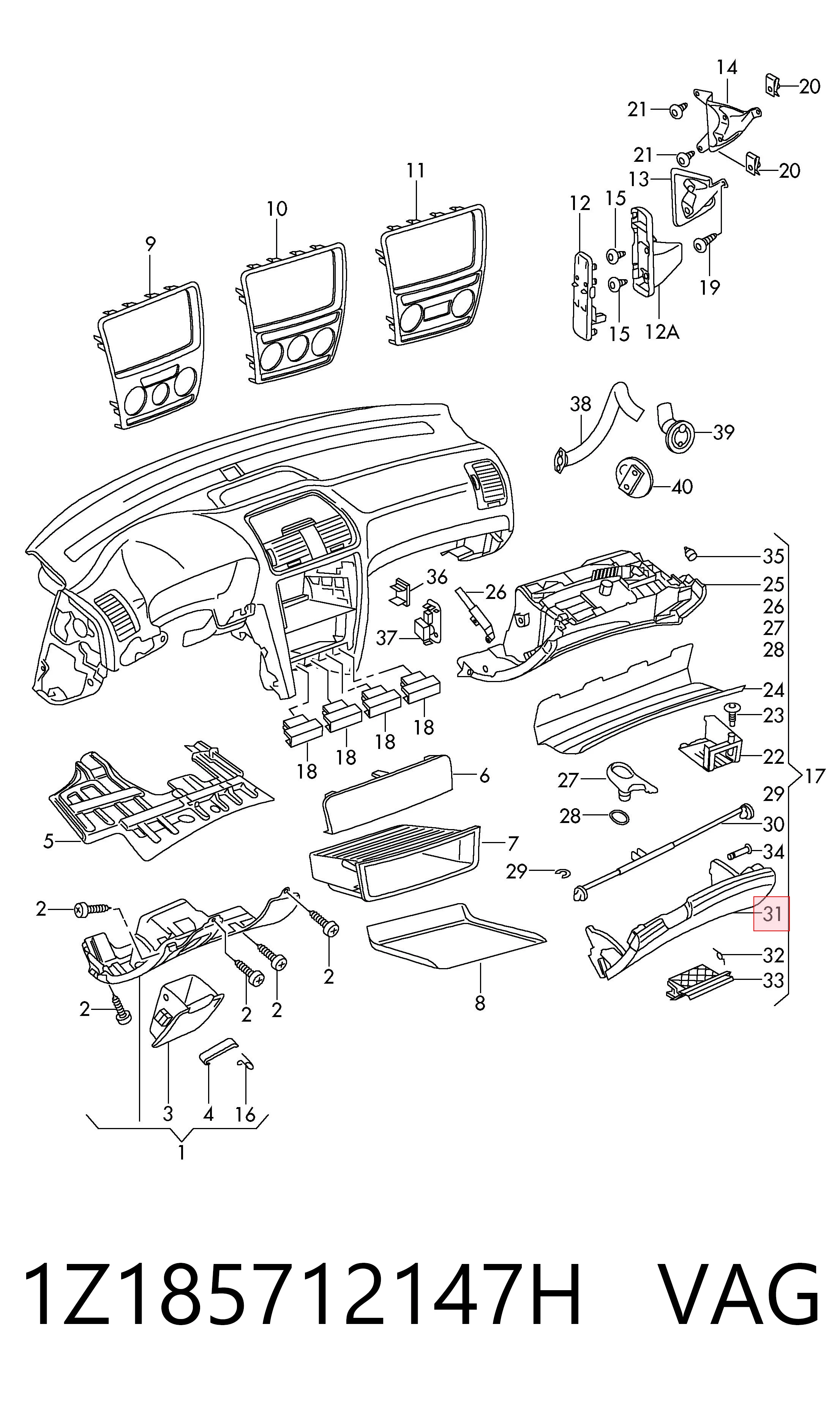 1Z185712147H VAG Tampa da caixa para luvas (porta-luvas)