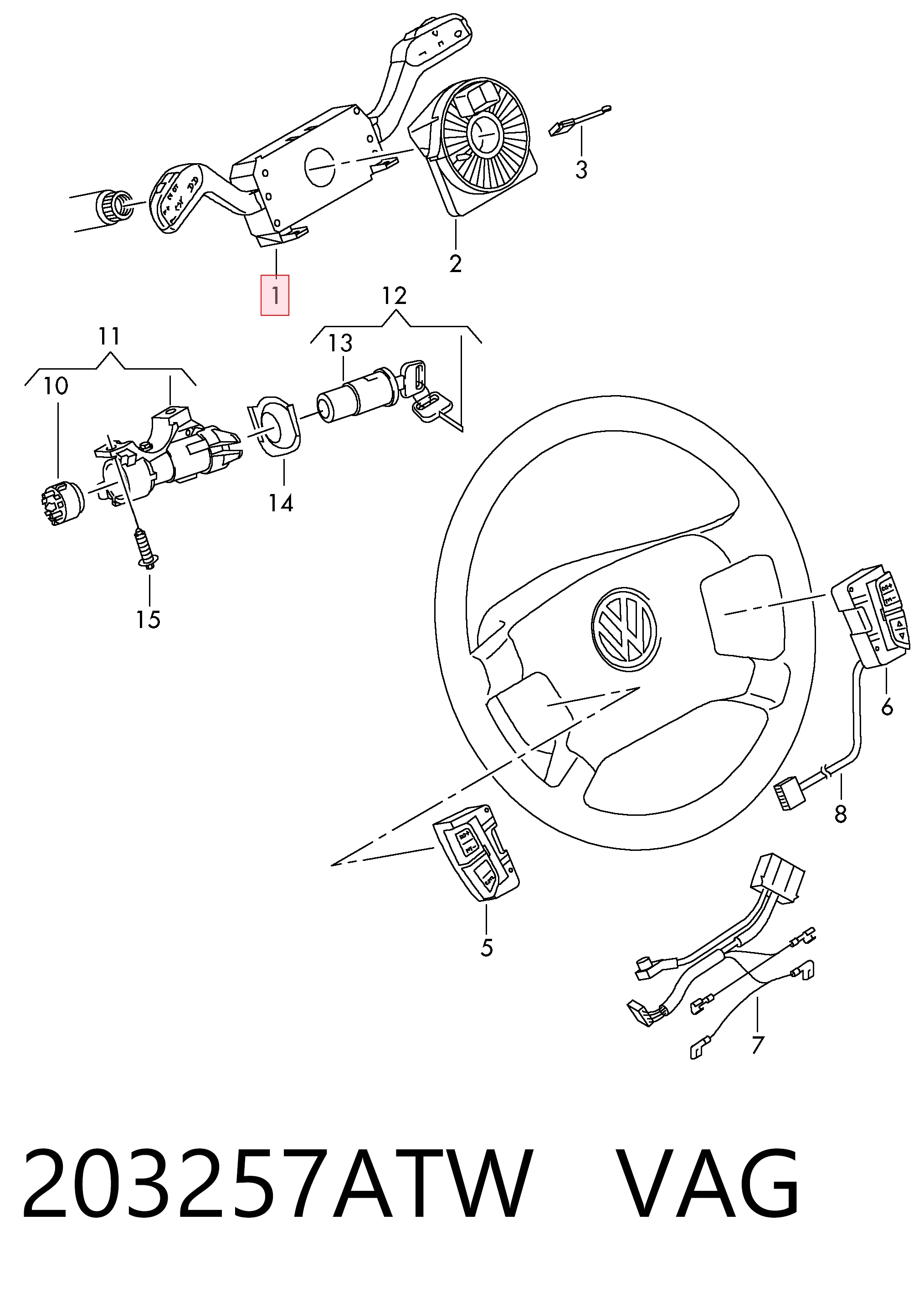  Comutador instalado na coluna da direção, montado Volkswagen Polo IV hatchback (9N, 9A) (2001 - 2014) IV
