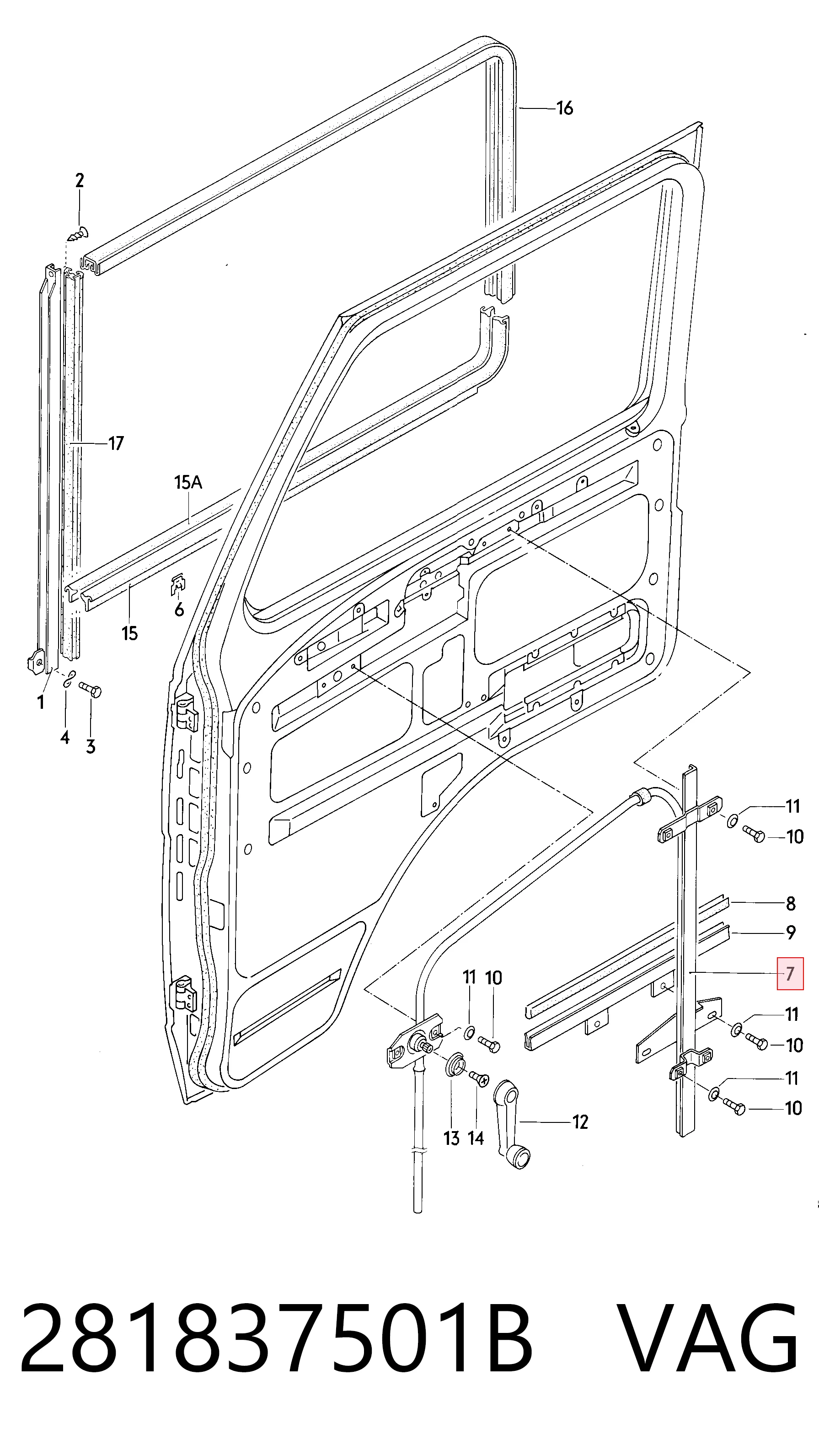 Mecanismo de acionamento de vidro da porta dianteira esquerda Volkswagen LT I 281-363, 21A, 21B, 21D, 21E ao melhor preço