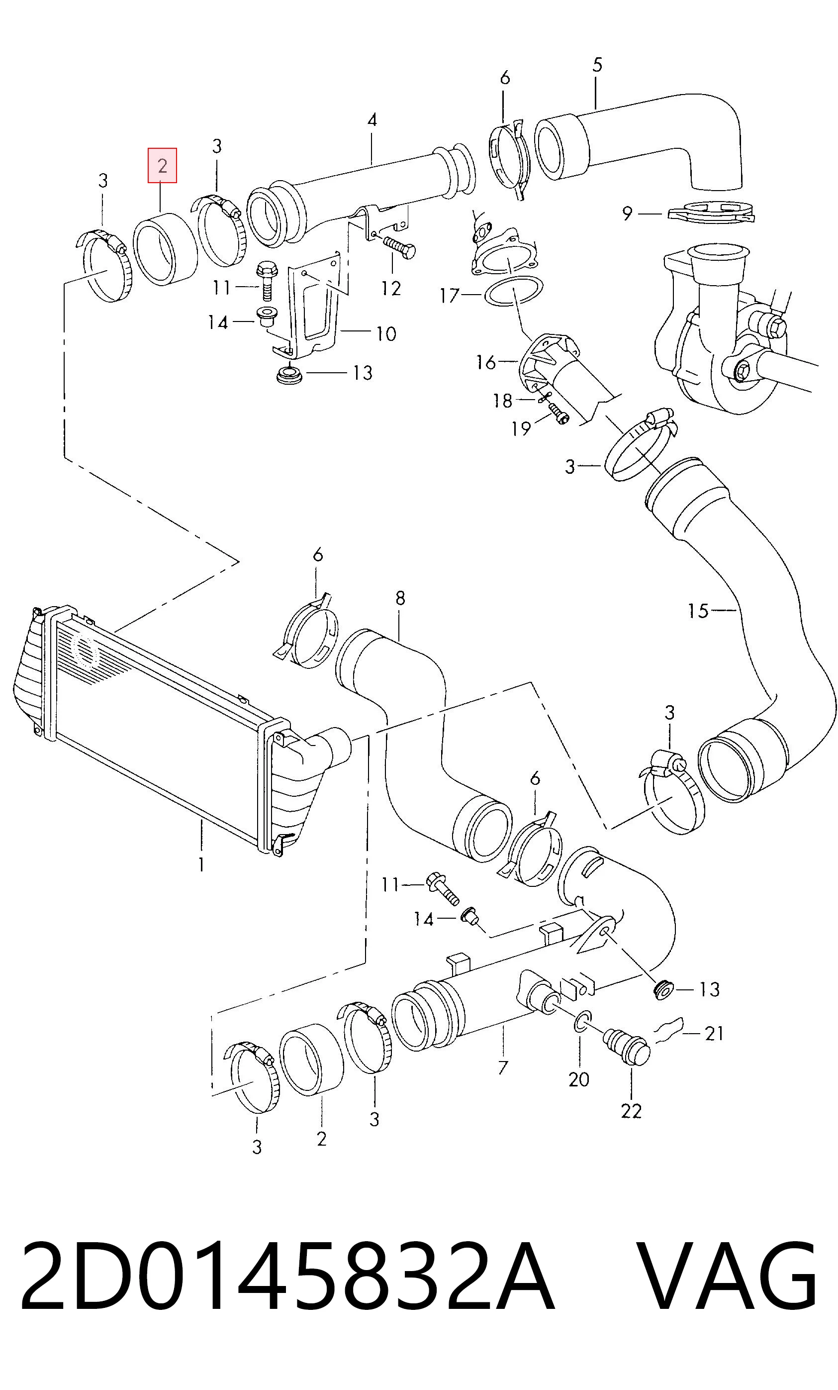 2D0145832A VAG Mangueira (cano derivado) de intercooler